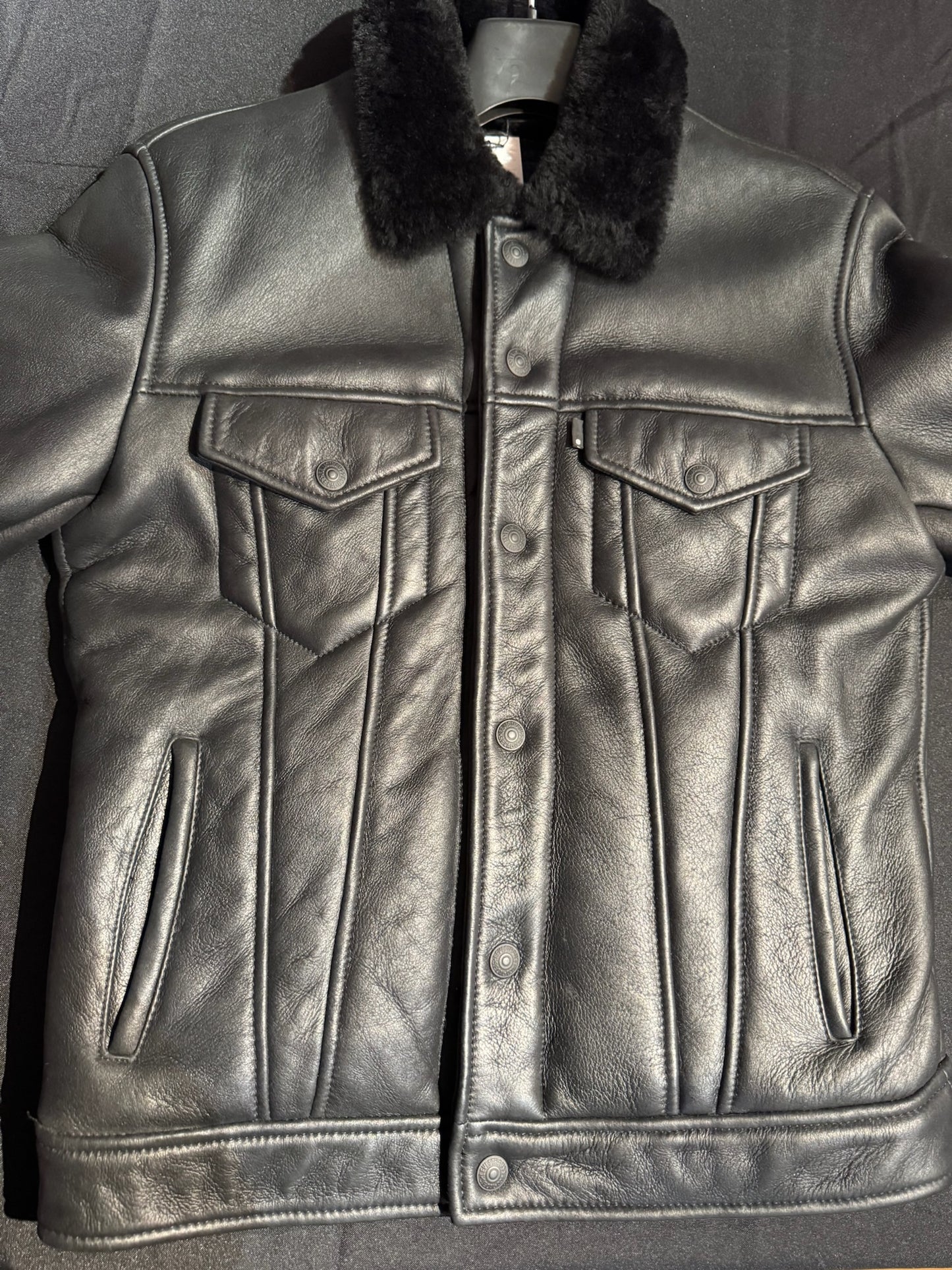 LEVI'S SHEEPSKIN LEATHER TRUCKER JACKET SZ: S