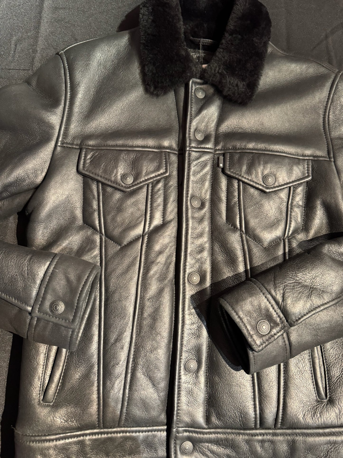 LEVI'S SHEEPSKIN LEATHER TRUCKER JACKET SZ: S