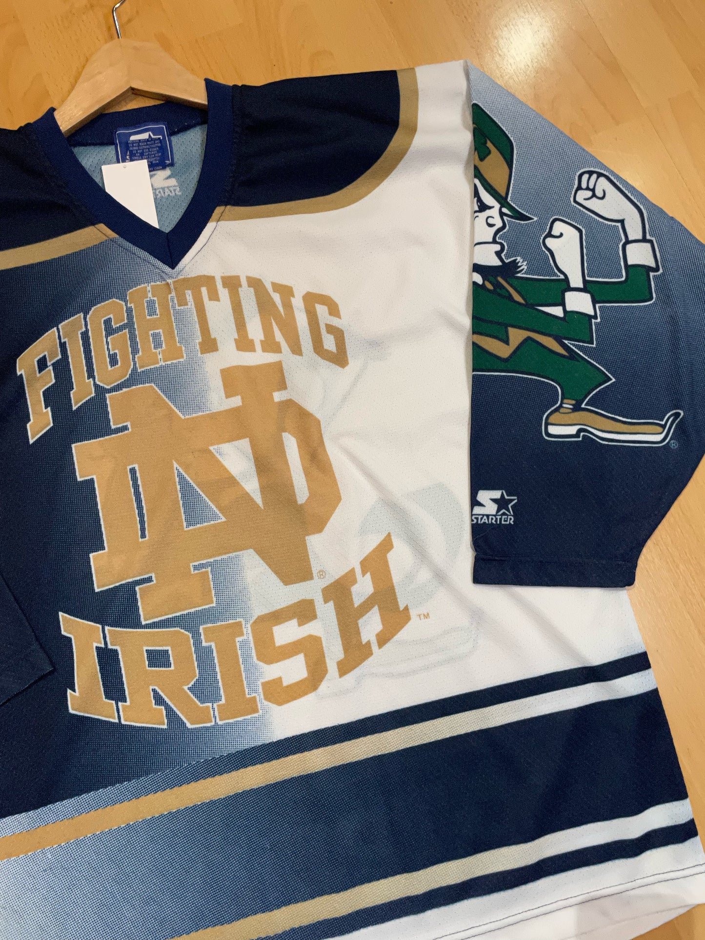 VINTAGE 90s STARTER FIGHTING IRISH NOTRE DAME ALL OVER PRINT NCAA FOOTBALL JERSEY  SZ: XL