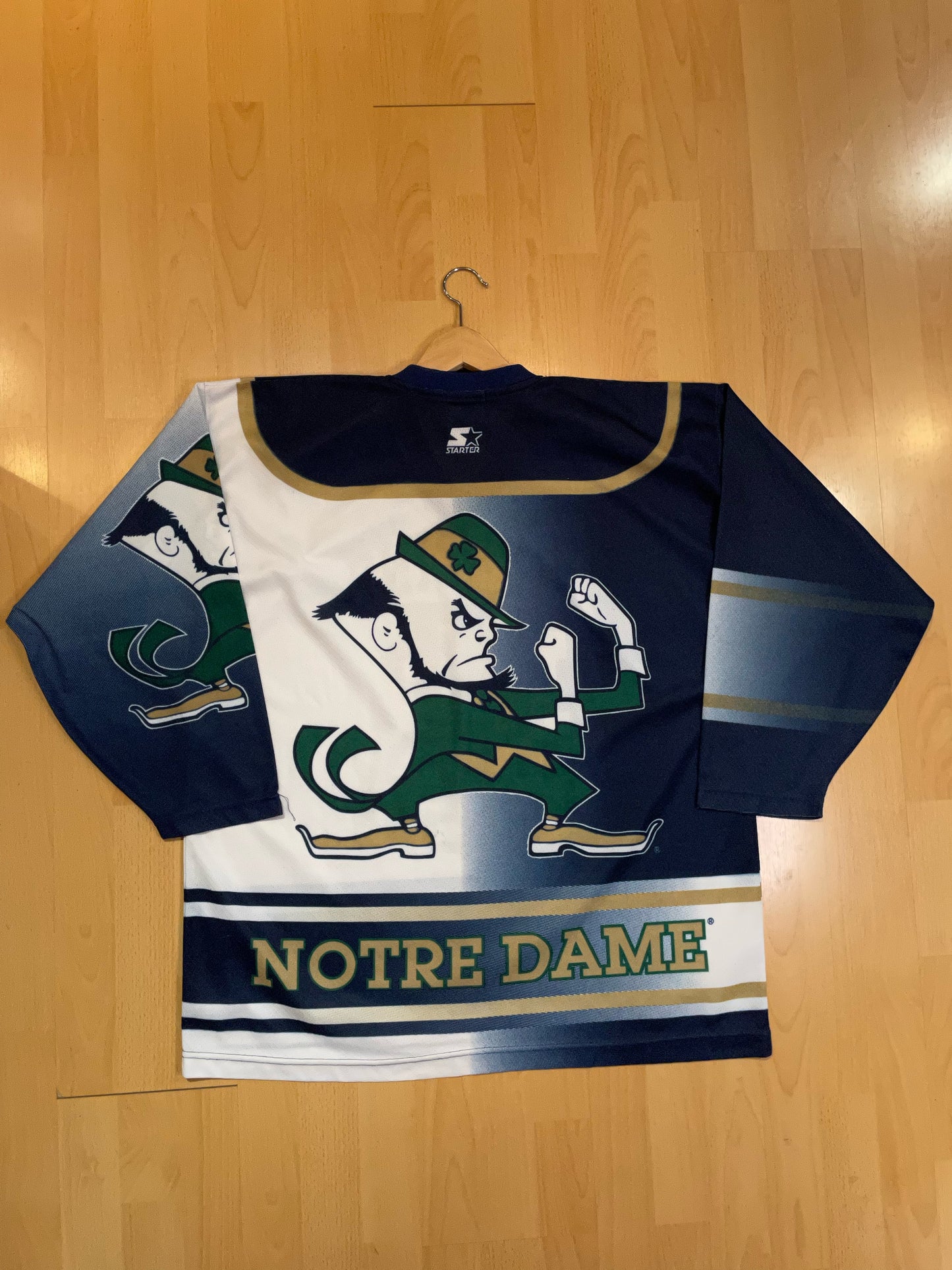 VINTAGE 90s STARTER FIGHTING IRISH NOTRE DAME ALL OVER PRINT NCAA FOOTBALL JERSEY  SZ: XL