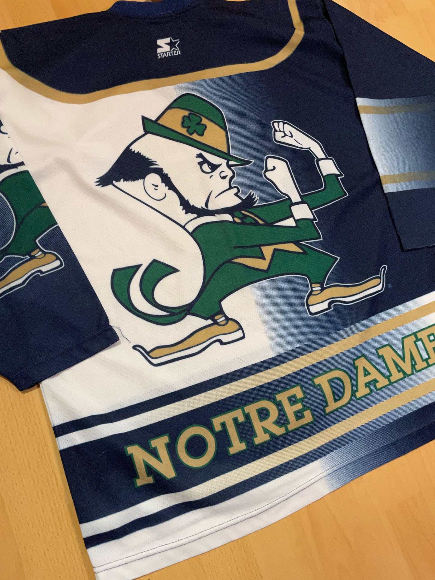VINTAGE 90s STARTER FIGHTING IRISH NOTRE DAME ALL OVER PRINT NCAA FOOTBALL JERSEY  SZ: XL