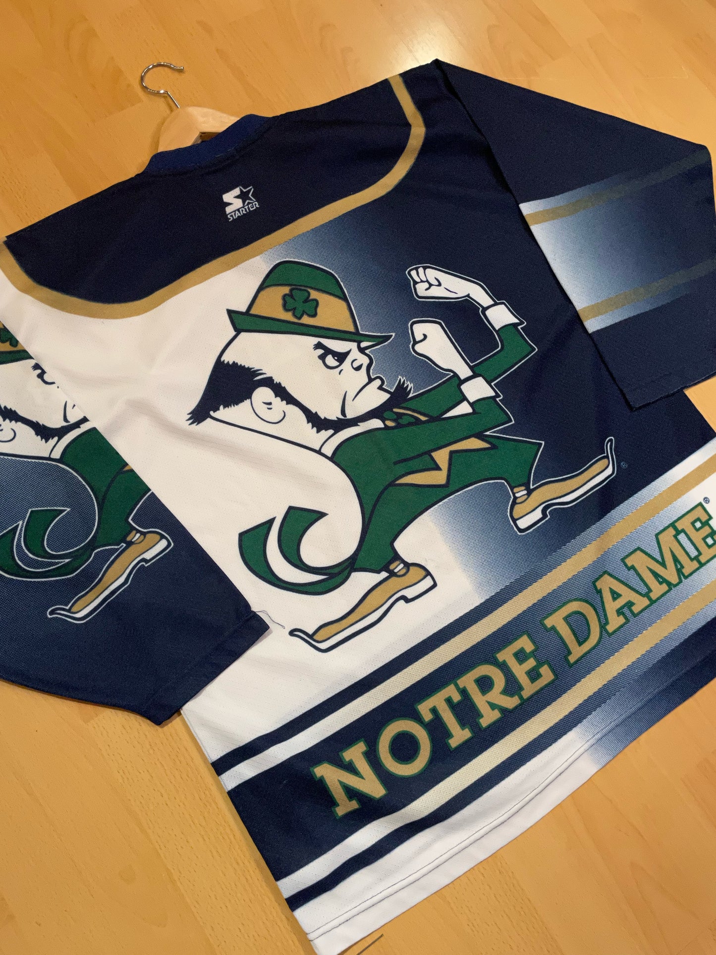 VINTAGE 90s STARTER FIGHTING IRISH NOTRE DAME ALL OVER PRINT NCAA FOOTBALL JERSEY  SZ: XL