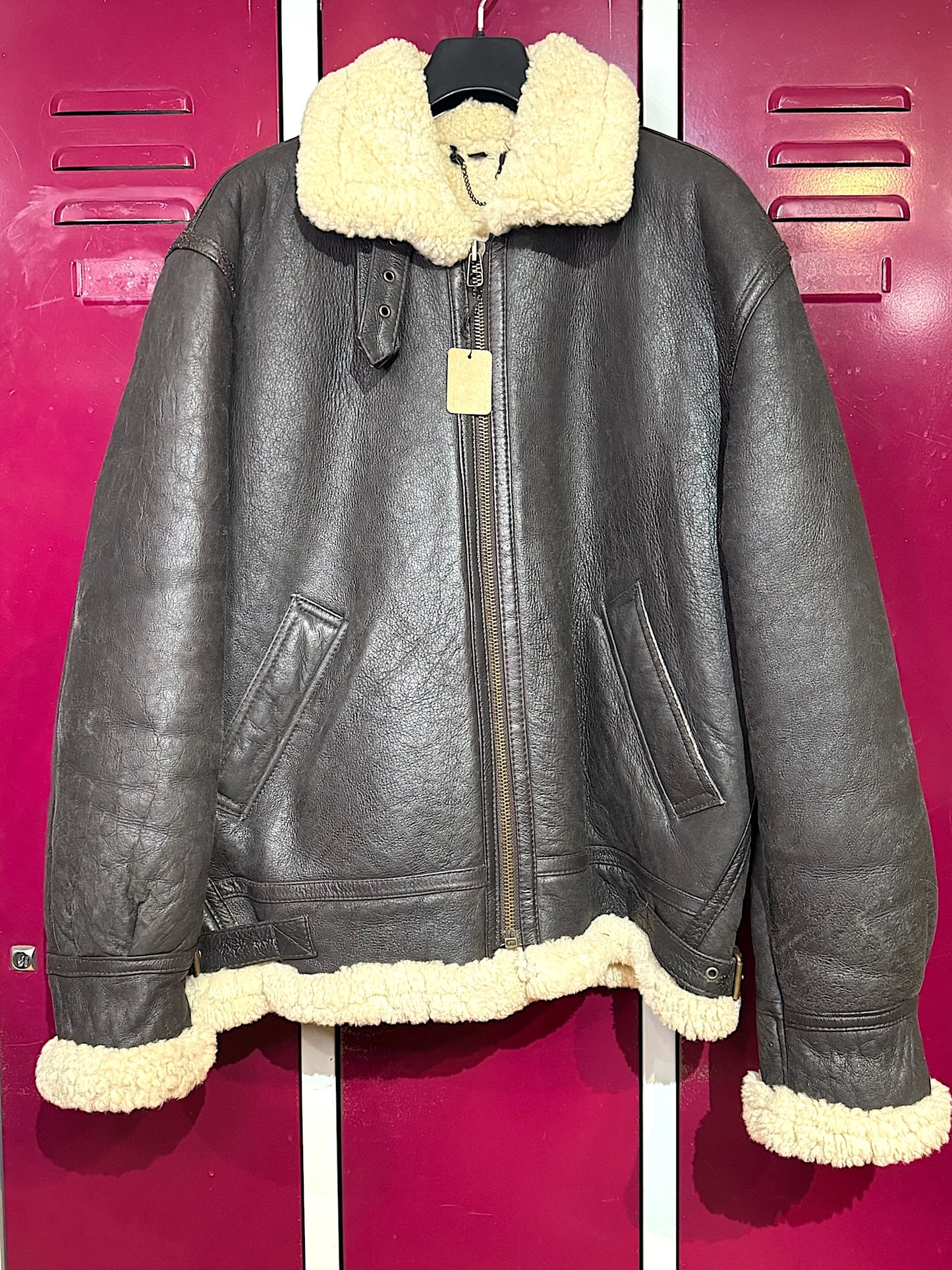 VINTAGE ORIGINAL SHEARLING BOMBARDIER SHEEPSKIN JACKET SZ: 50