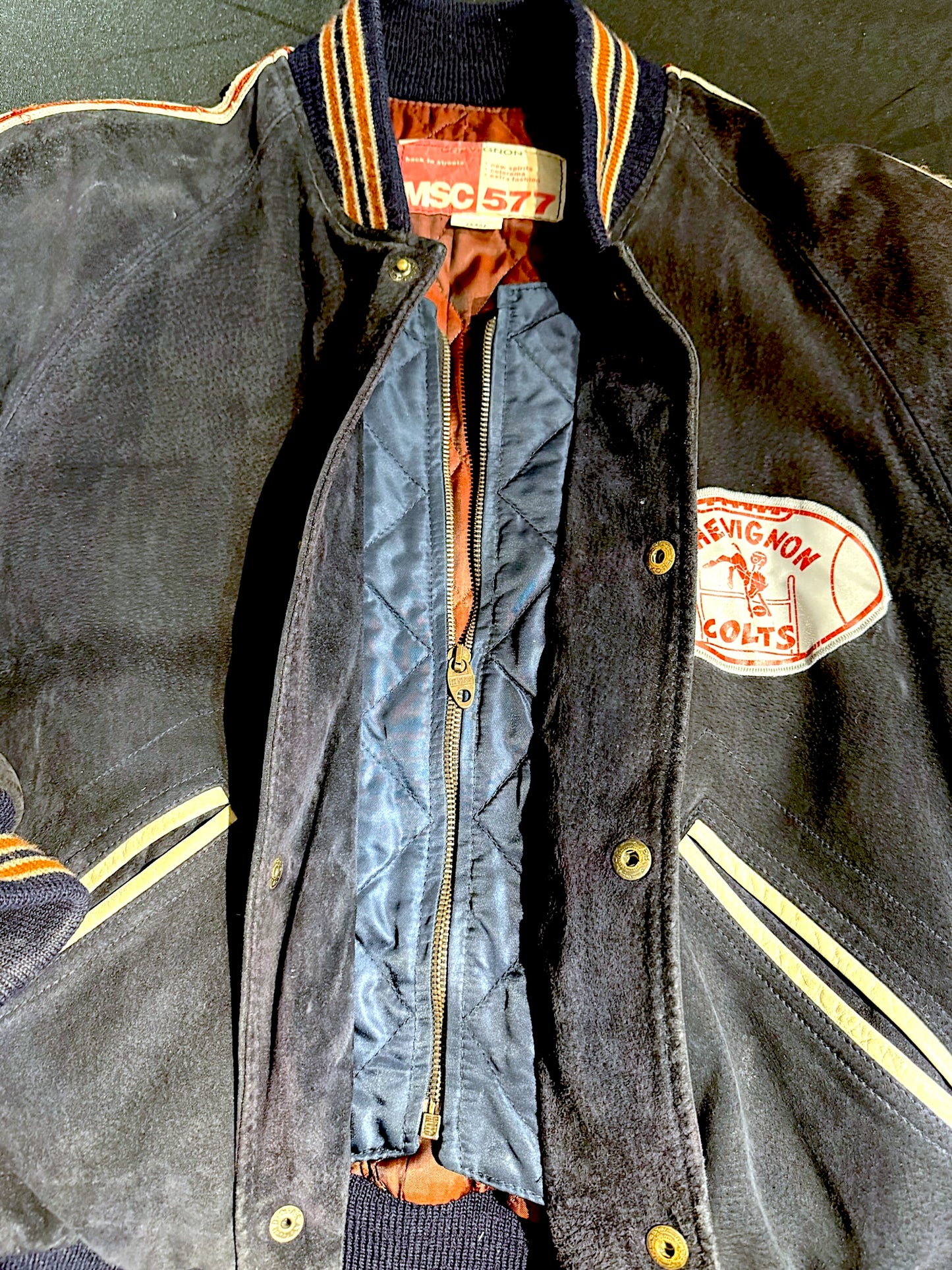 VINTAGE CHEVIGNON "COLTS" FOOTBALL LEATHER JACKET SZ: L