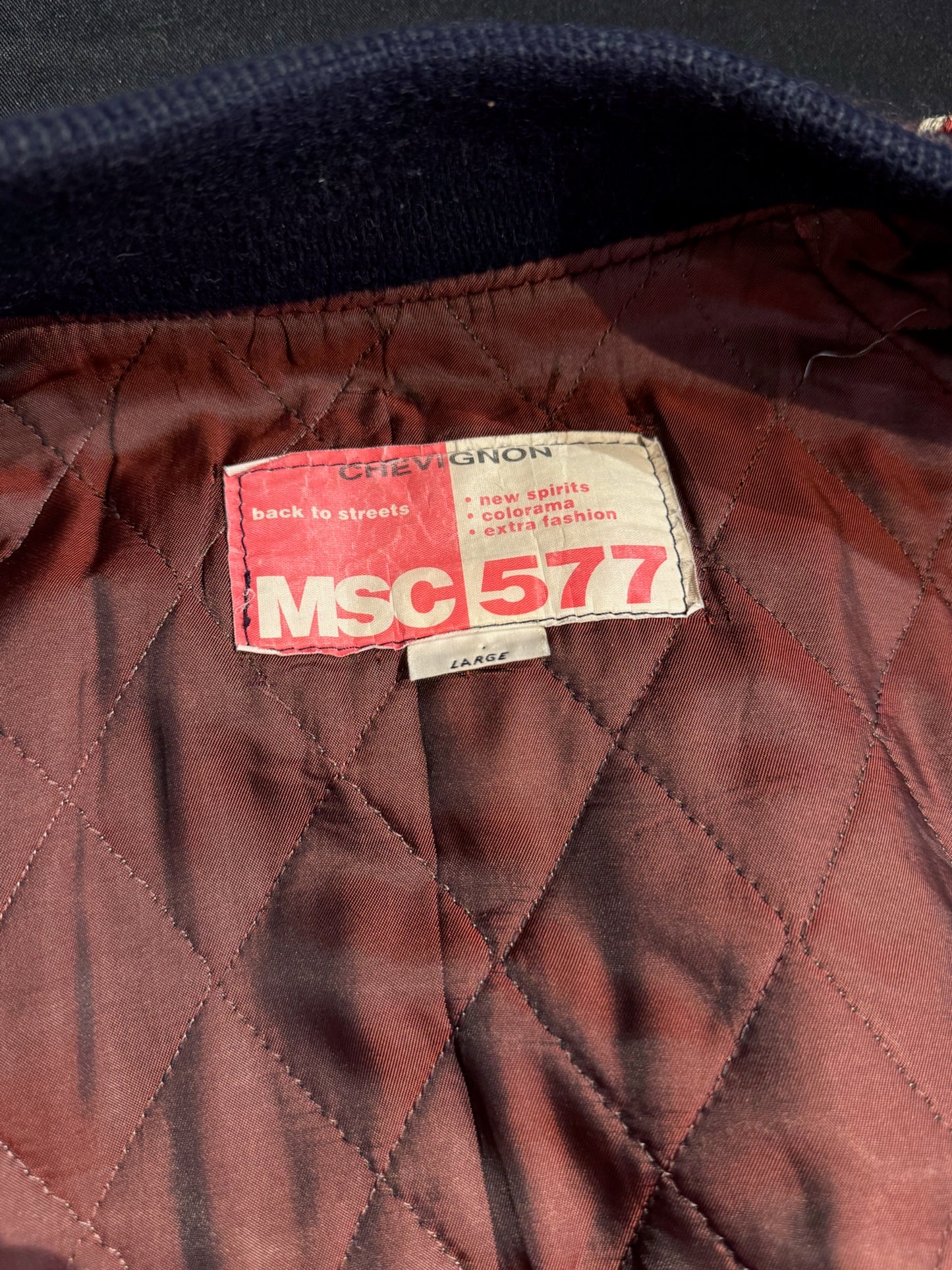 VINTAGE CHEVIGNON "COLTS" FOOTBALL LEATHER JACKET SZ: L