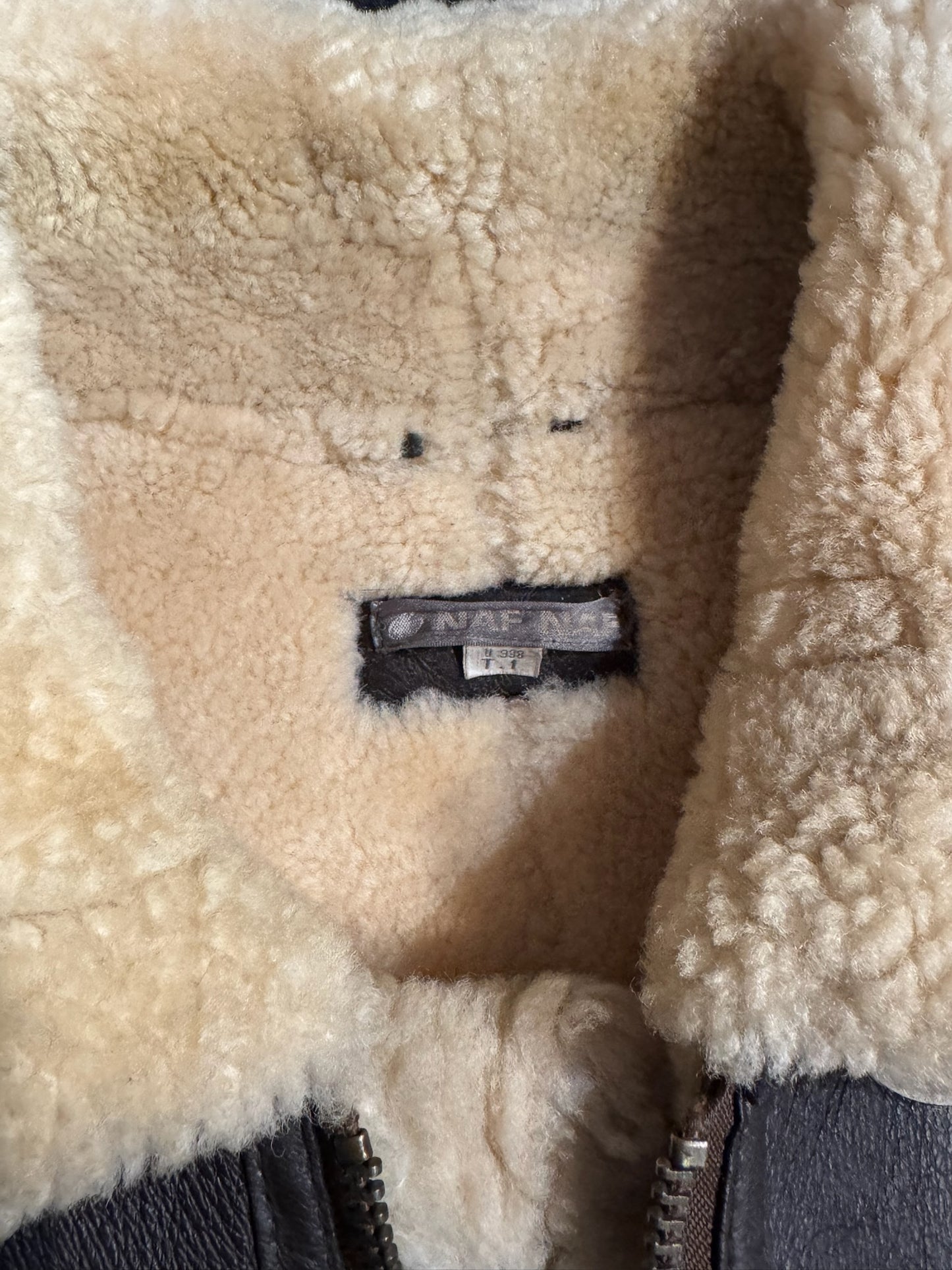 VINTAGE NAF NAF SHEARLING BOMBARDIER SHEEPSKIN JACKET SZ: T.1 = M