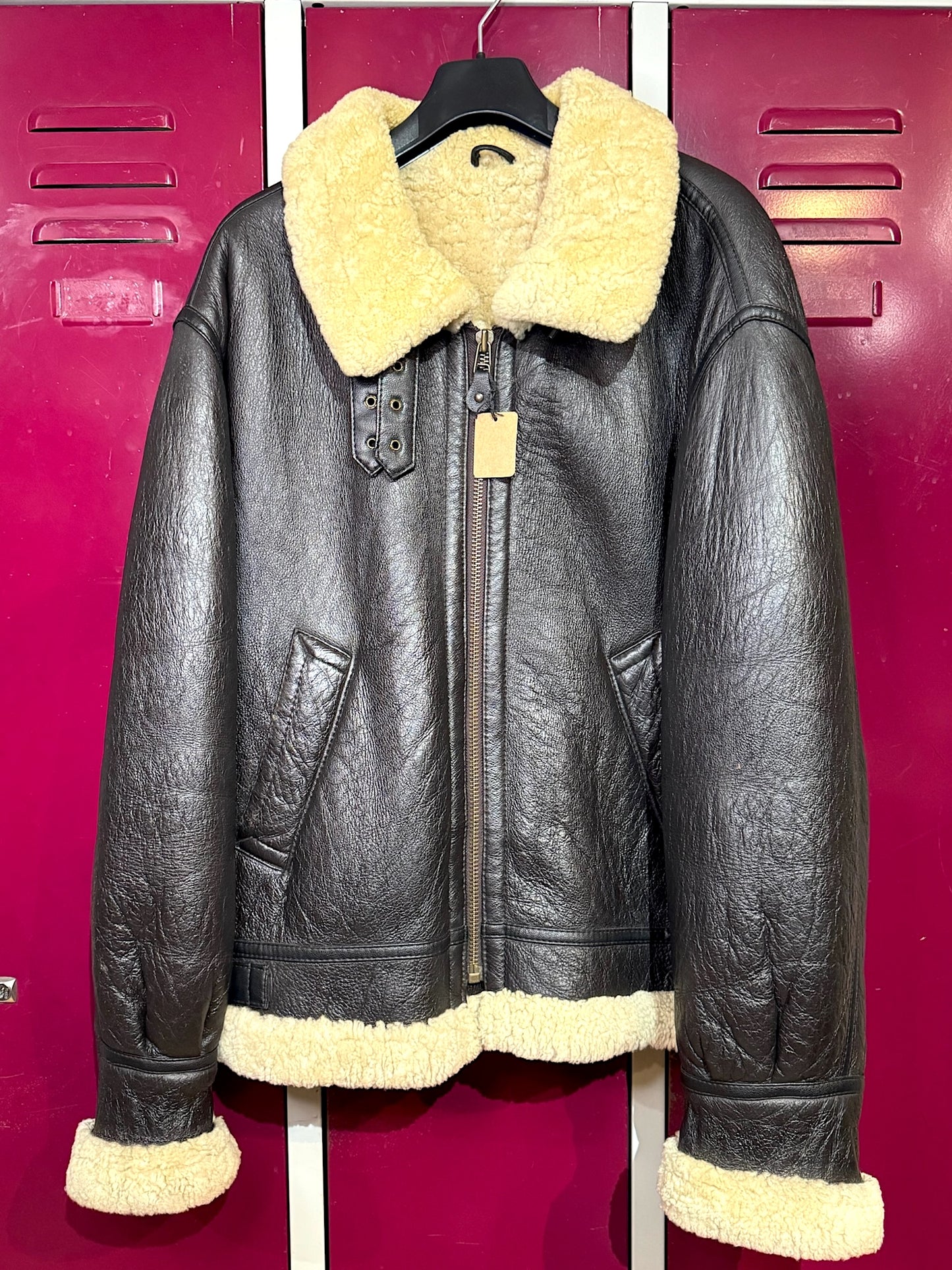 VINTAGE ORIGINAL SHEARLING BOMBARDIER SHEEPSKIN JACKET SZ: 3/M