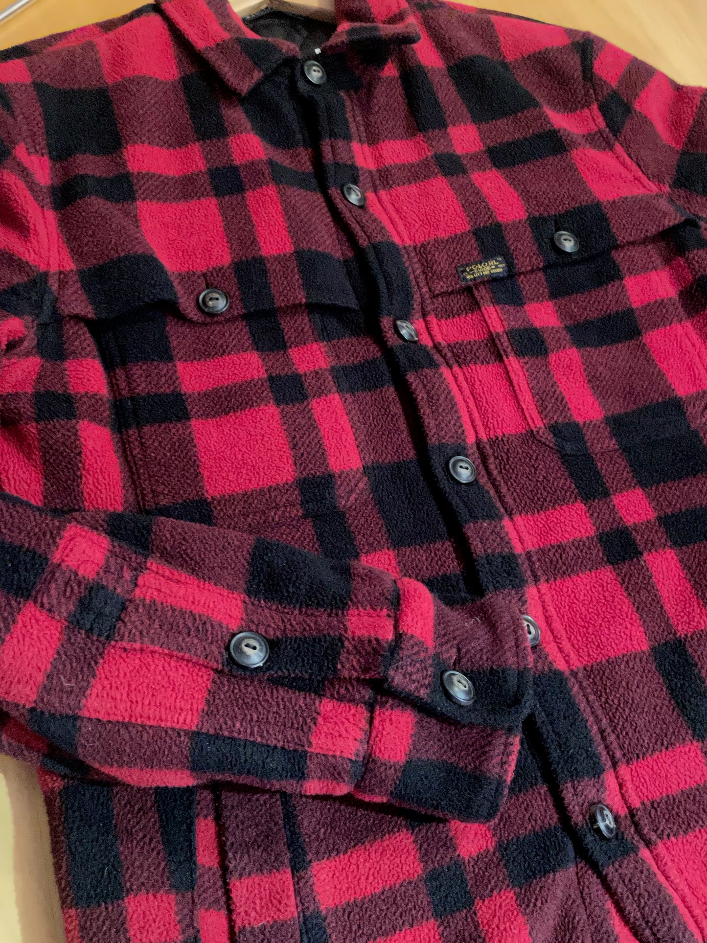 POLO RALPH LAUREN CHECK RED PLAID FLEECE SHIRT JACKET SZ: S