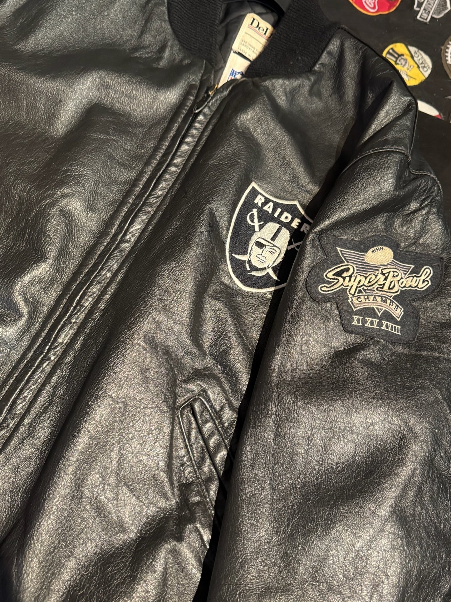 VINTAGE 90s LOS ANGELES RAIDERS DELONG VARSITY JACKET SZ: 48