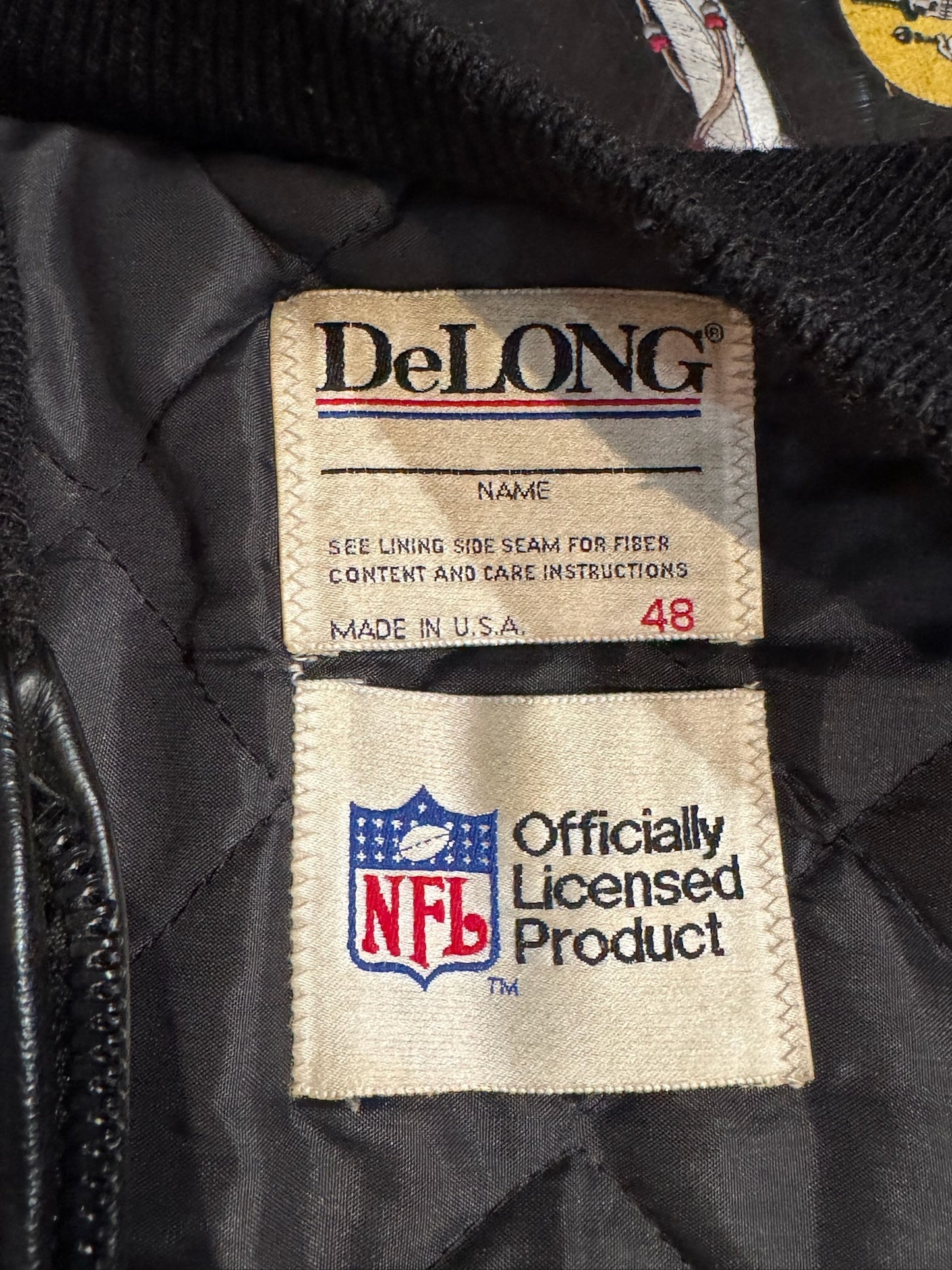 VINTAGE 90s LOS ANGELES RAIDERS DELONG VARSITY JACKET SZ: 48