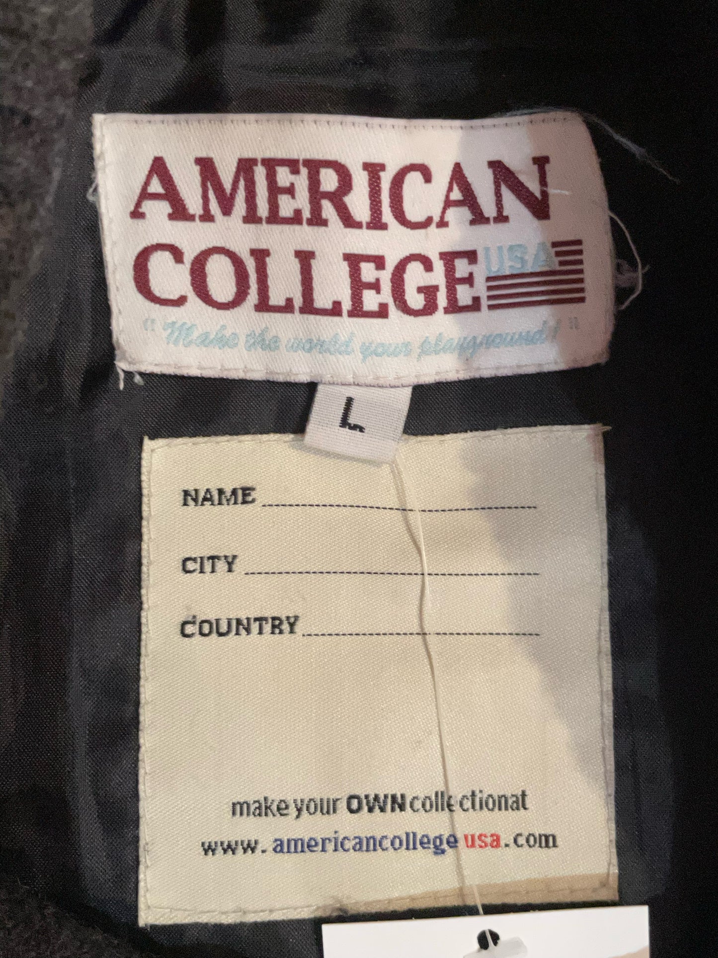 AMERICAN COLLEGE GRAY VARSITY COLLEGE JACKET SZ: L