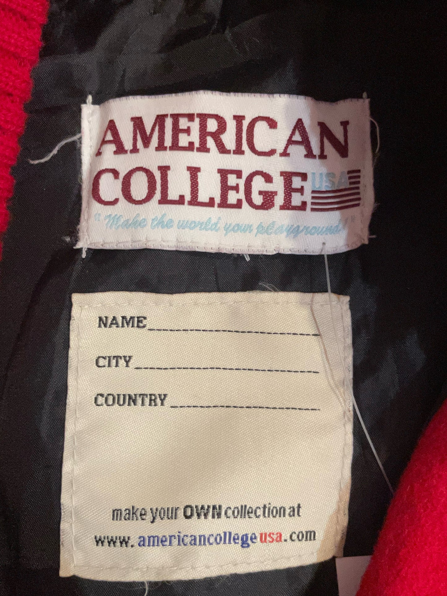 AMERICAN COLLEGE RED & WHITE VARSITY COLLEGE JACKET SZ: L