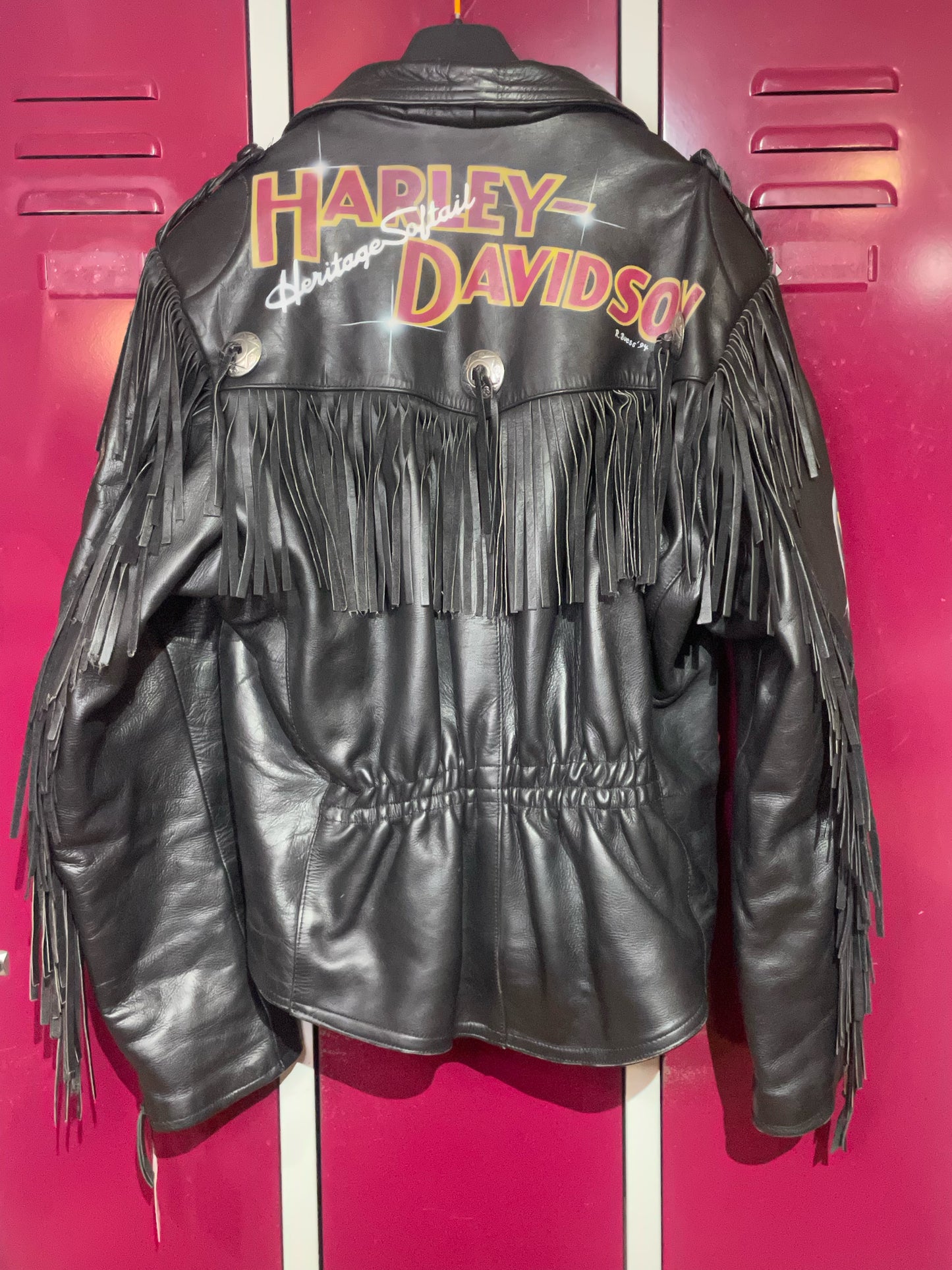 VINTAGE 90s HARLEY DAVIDSON "HERITAGE SOFTAIL" FRINGE LEATHER JACKET SZ: XL