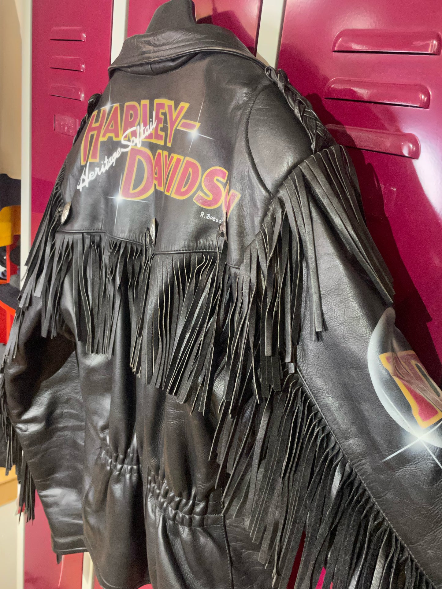 VINTAGE 90s HARLEY DAVIDSON "HERITAGE SOFTAIL" FRINGE LEATHER JACKET SZ: XL