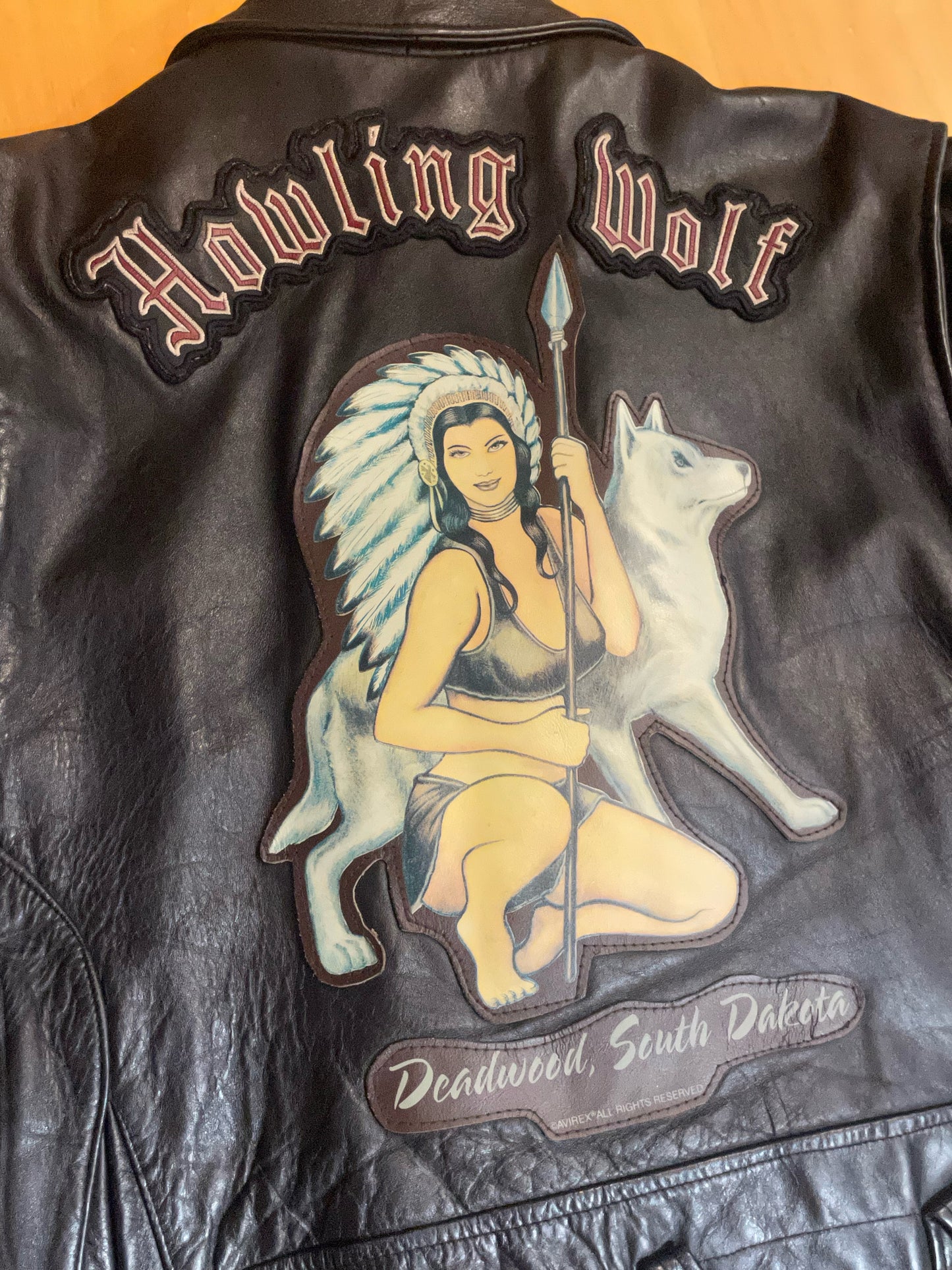 VINTAGE AVIREX "HOWLING WOLF" BIKER LEATHER JACKET SZ: XXL