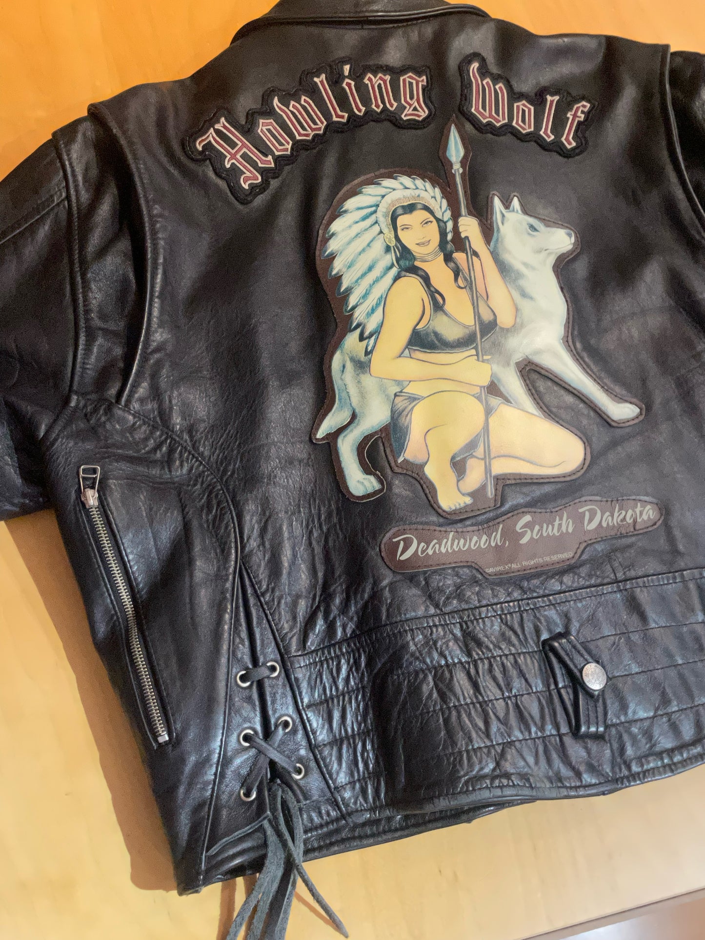 VINTAGE AVIREX "HOWLING WOLF" BIKER LEATHER JACKET SZ: XXL