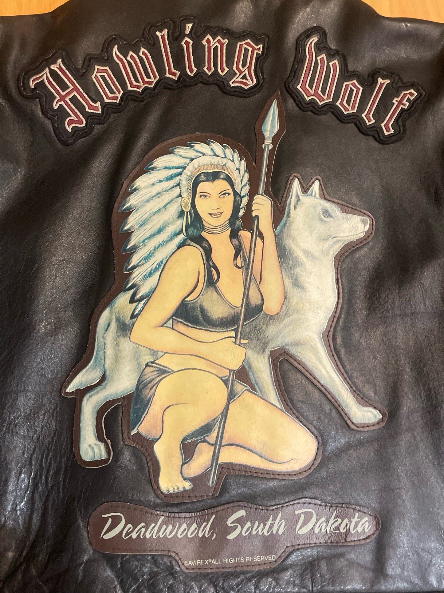 VINTAGE AVIREX "HOWLING WOLF" BIKER LEATHER JACKET SZ: XXL
