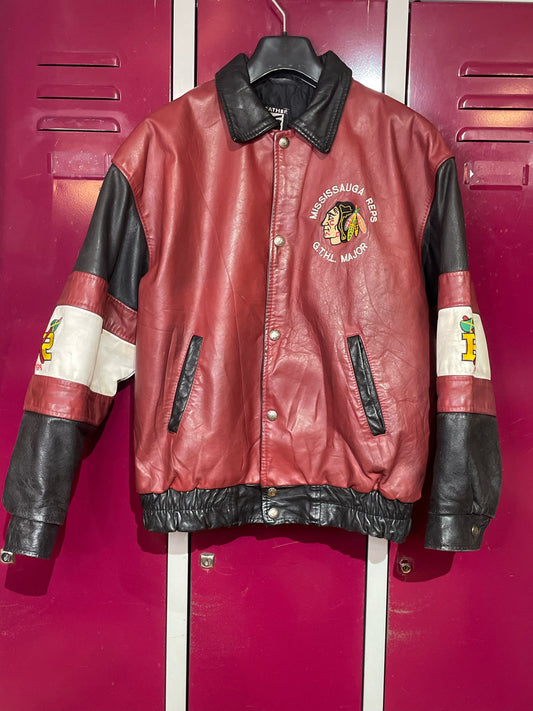 VINTAGE LEATHER SPORT CHICAGO BLACKHAWKS NHL LEATHER JACKET  SZ: XS