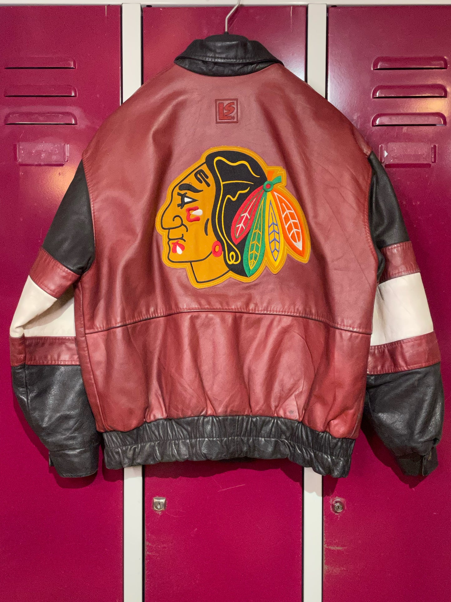 VINTAGE LEATHER SPORT CHICAGO BLACKHAWKS NHL LEATHER JACKET SZ: XS