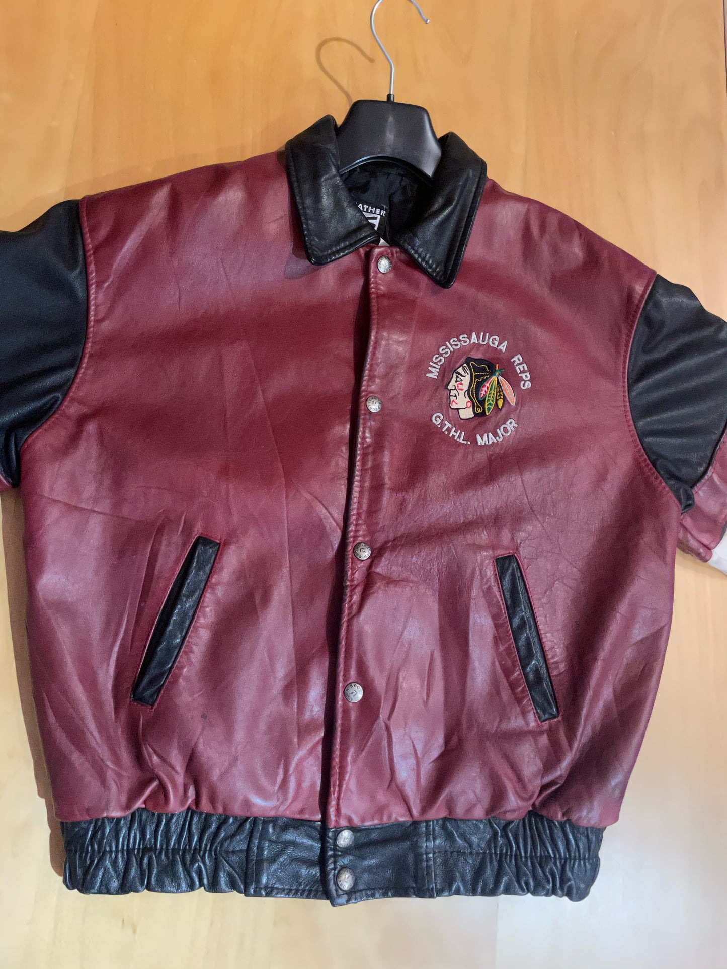 VINTAGE LEATHER SPORT CHICAGO BLACKHAWKS NHL LEATHER JACKET SZ: XS