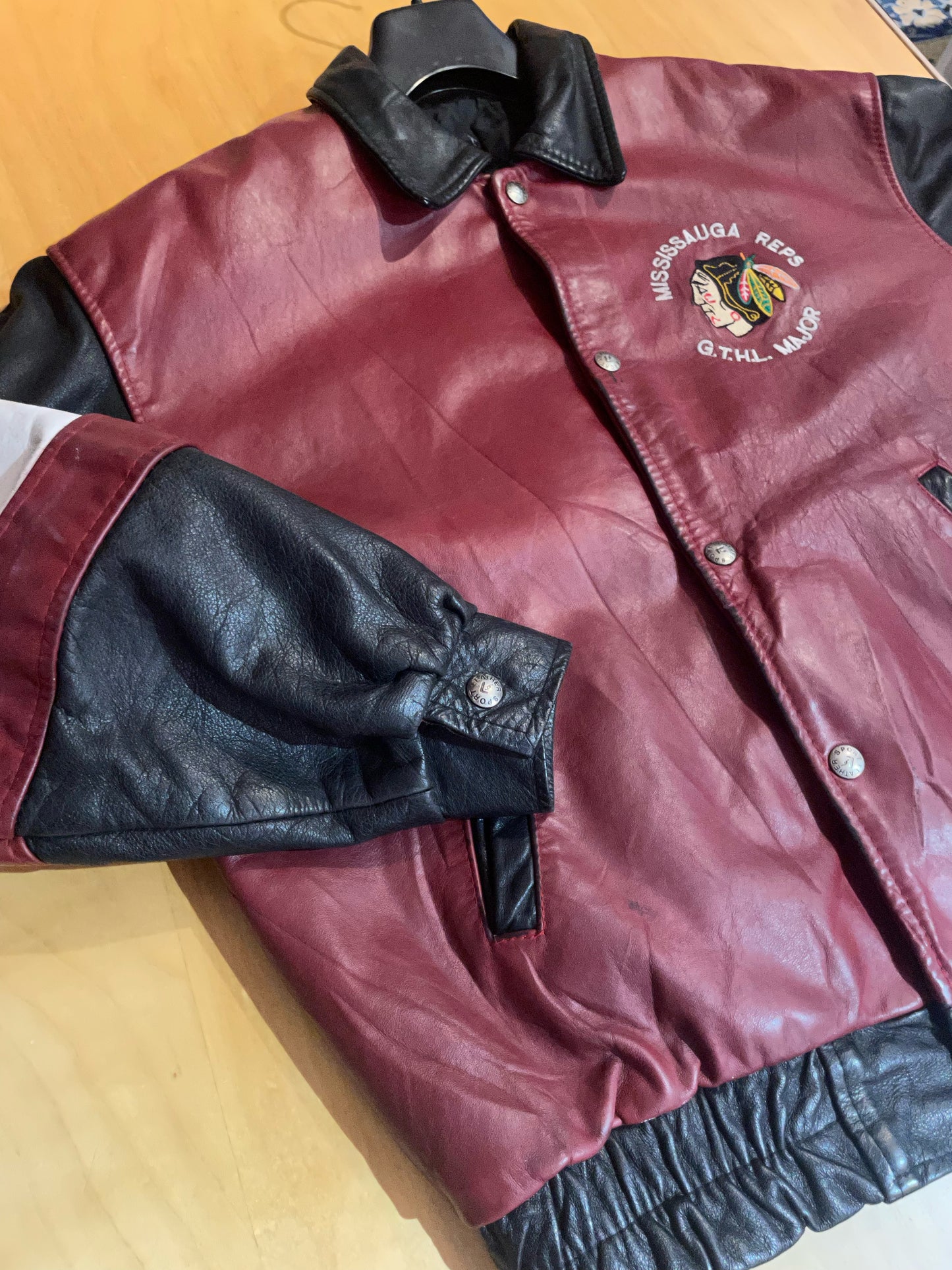 VINTAGE LEATHER SPORT CHICAGO BLACKHAWKS NHL LEATHER JACKET SZ: XS