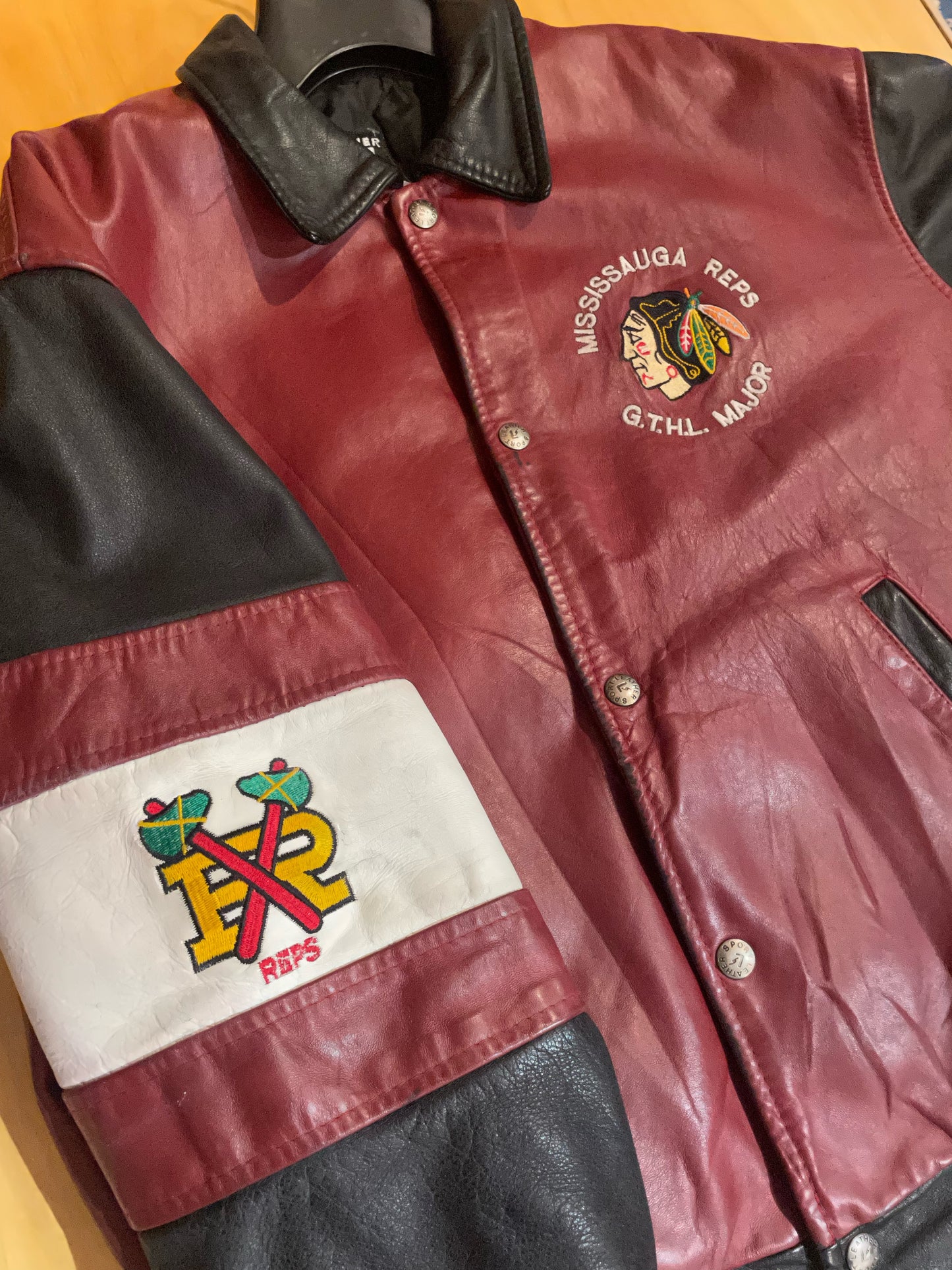 VINTAGE LEATHER SPORT CHICAGO BLACKHAWKS NHL LEATHER JACKET SZ: XS
