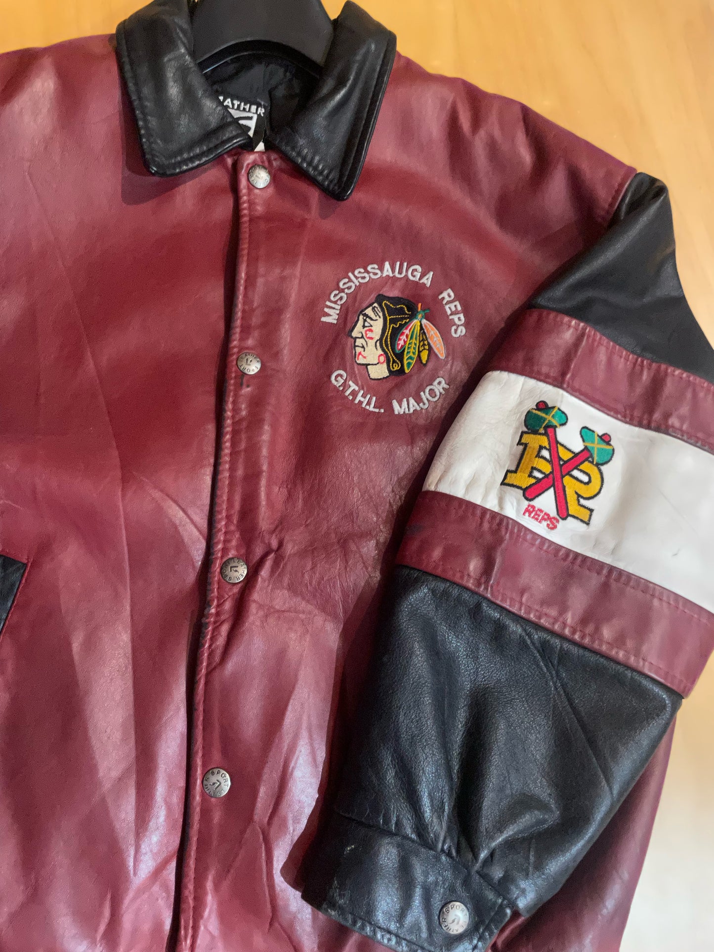 VINTAGE LEATHER SPORT CHICAGO BLACKHAWKS NHL LEATHER JACKET SZ: XS