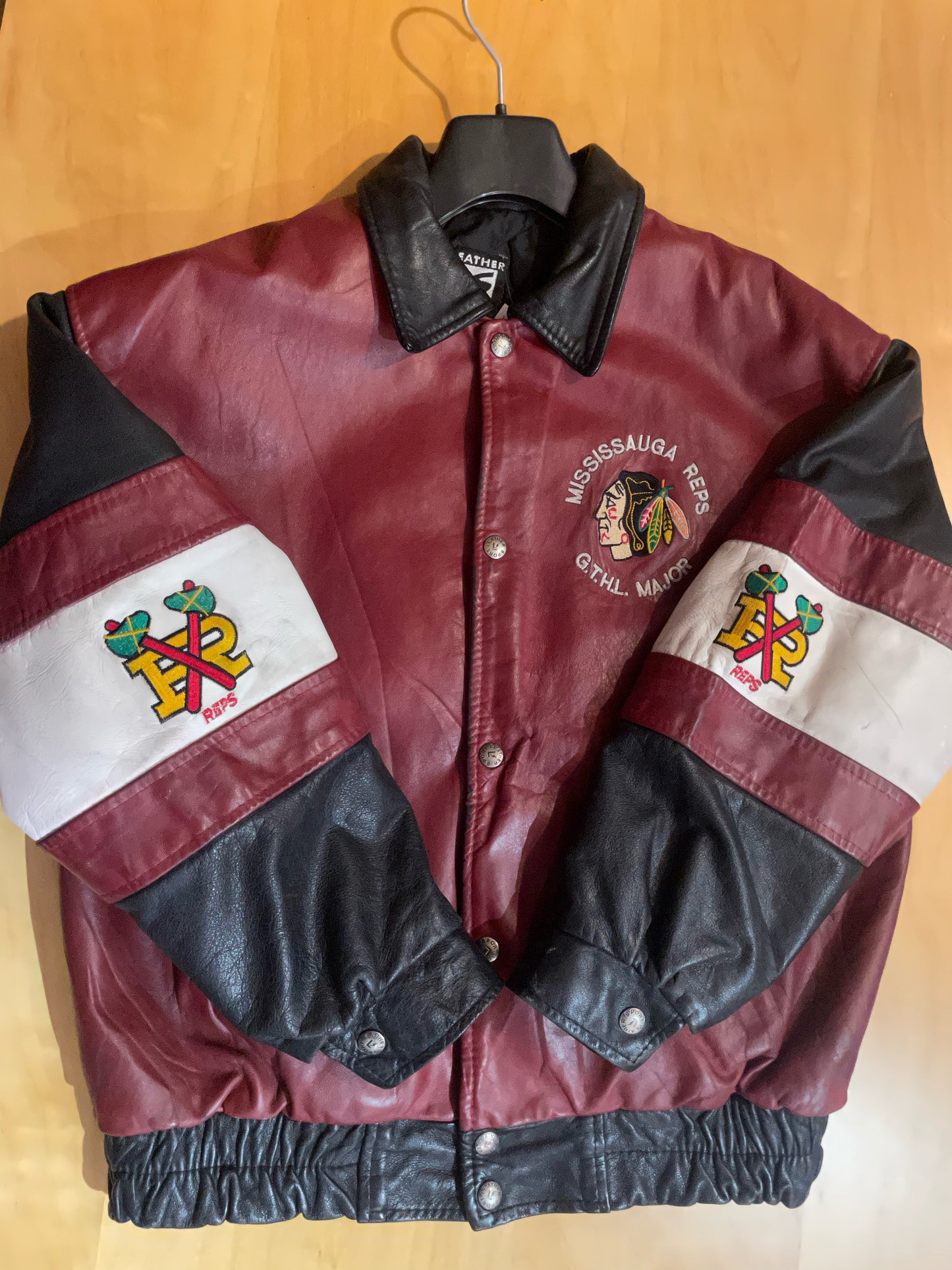 VINTAGE LEATHER SPORT CHICAGO BLACKHAWKS NHL LEATHER JACKET SZ: XS