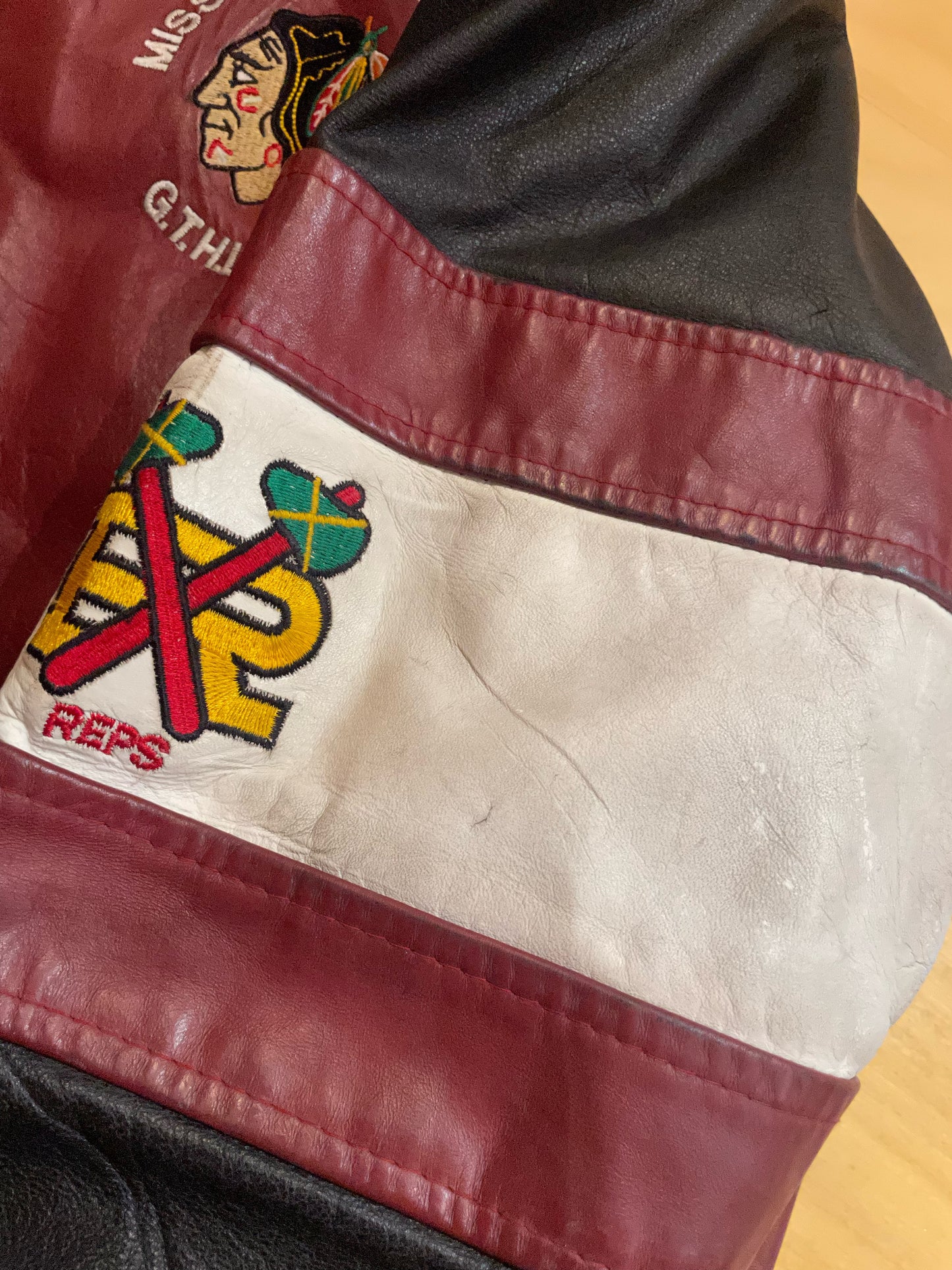 VINTAGE LEATHER SPORT CHICAGO BLACKHAWKS NHL LEATHER JACKET SZ: XS