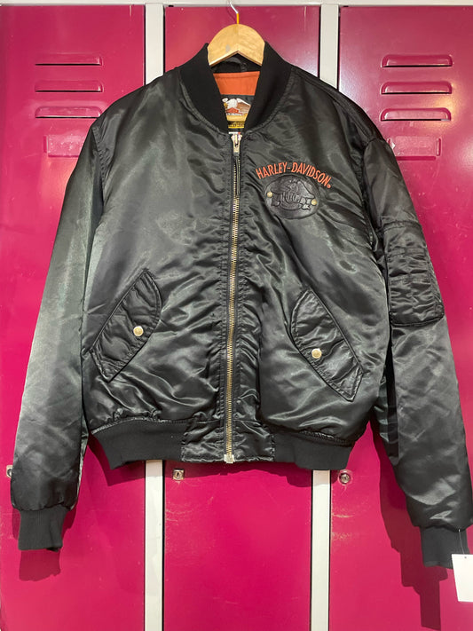 VINTAGE HARLEY DAVIDSON SATIN BOMBER JACKET  SZ: L