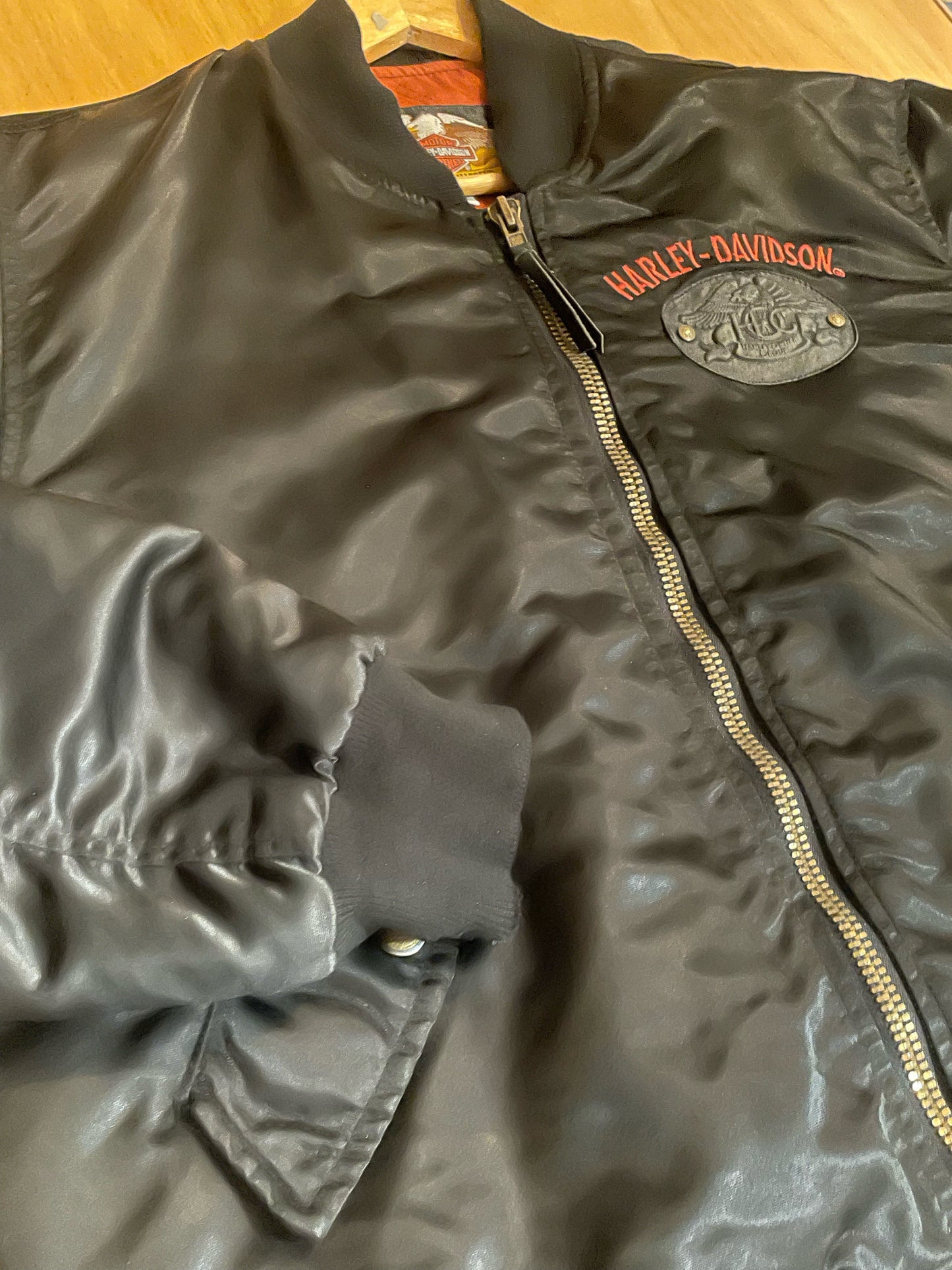 VINTAGE HARLEY DAVIDSON SATIN BOMBER JACKET  SZ: L