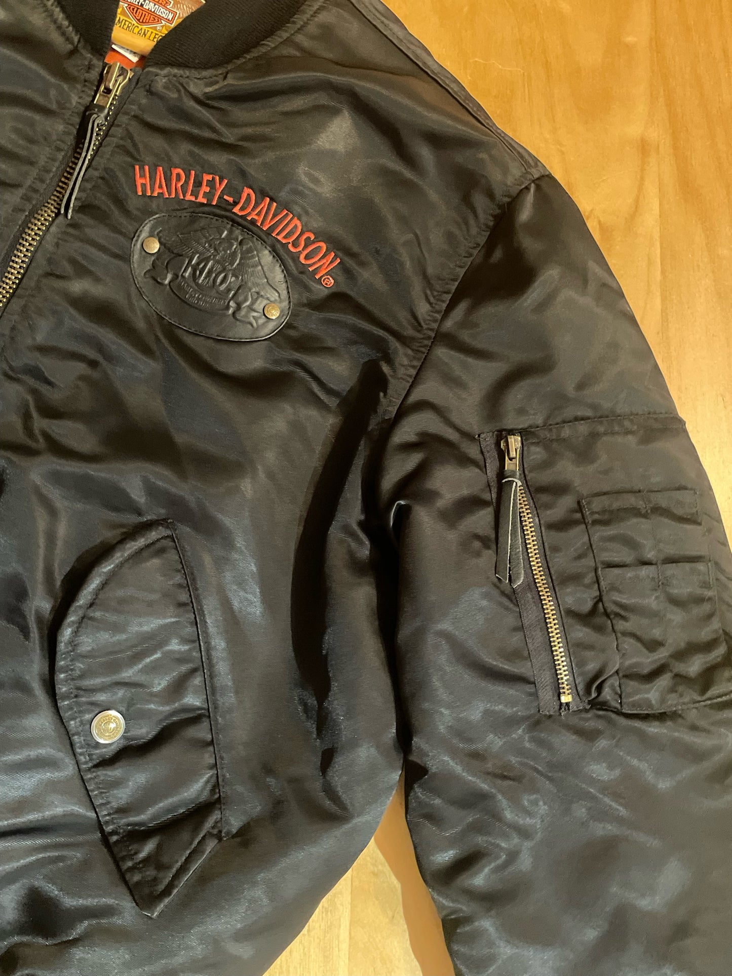 VINTAGE HARLEY DAVIDSON SATIN BOMBER JACKET  SZ: L