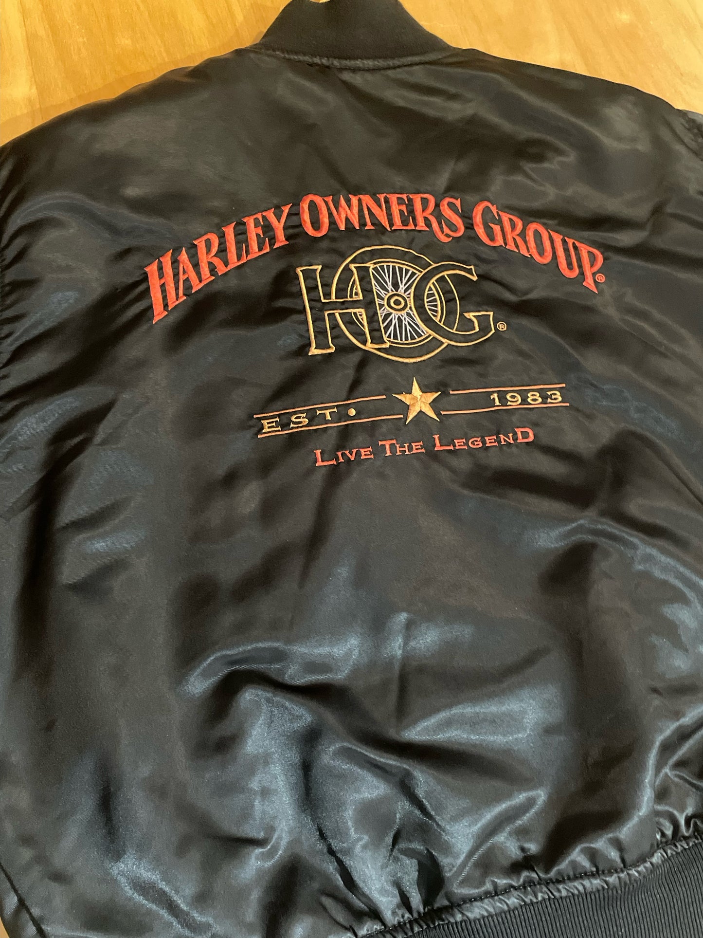 VINTAGE HARLEY DAVIDSON SATIN BOMBER JACKET  SZ: L
