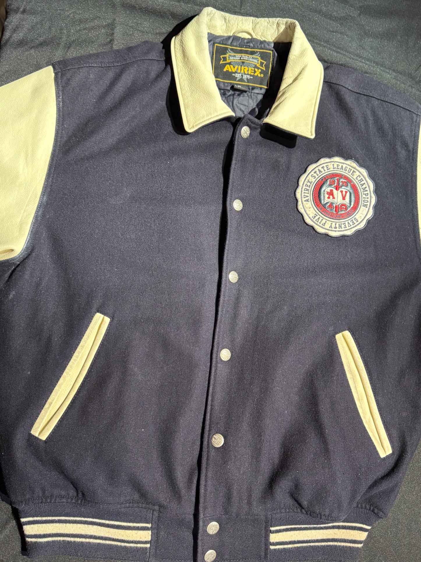 Y2K AVIREX "ACADEMY LEAGUE CHAMPS 1975" VARSITY JACKET SZ: XL