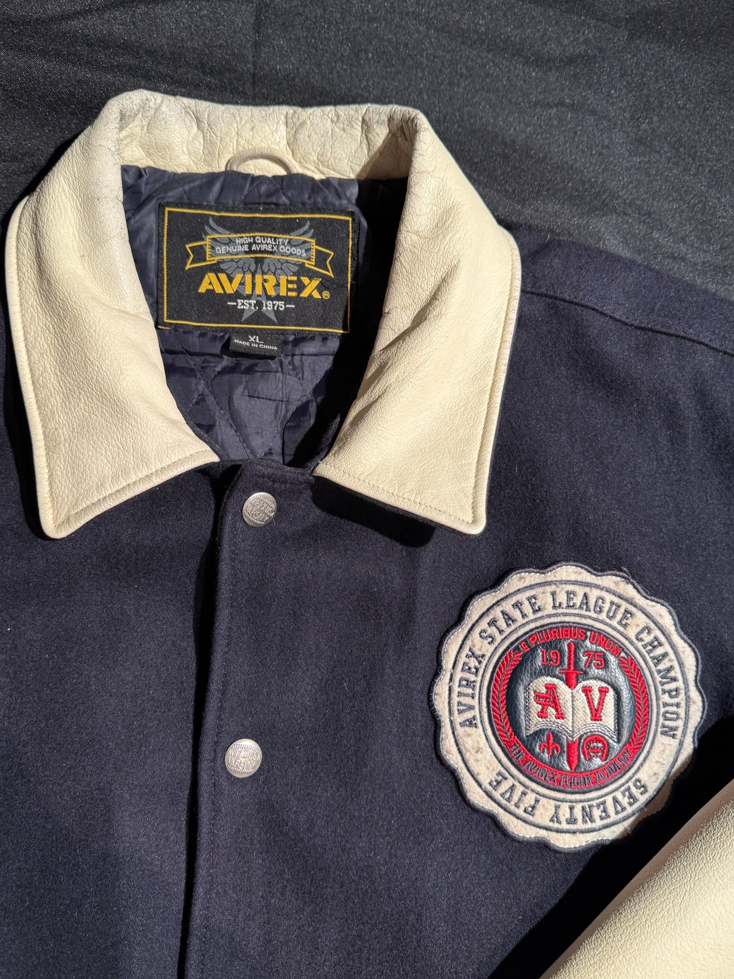 Y2K AVIREX "ACADEMY LEAGUE CHAMPS 1975" VARSITY JACKET SZ: XL