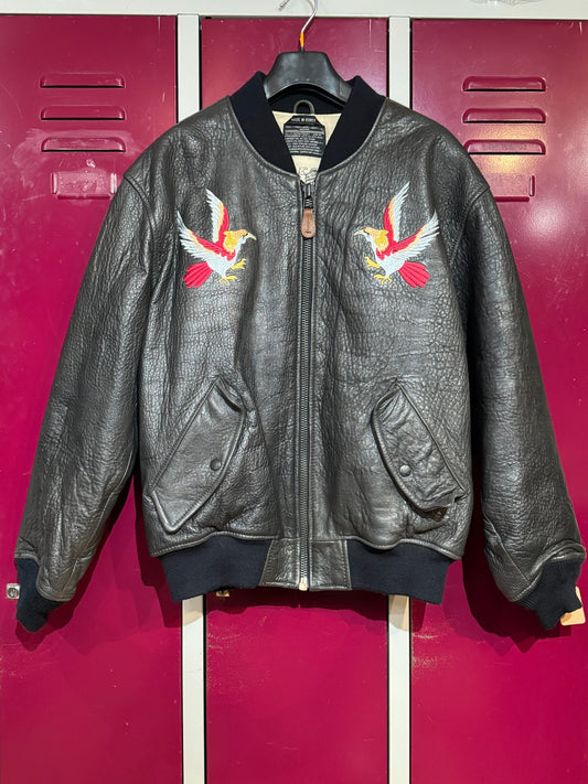 VINTAGE AVIREX "U.S.S HORNET" BOMBER LEATHER JACKET SZ: M