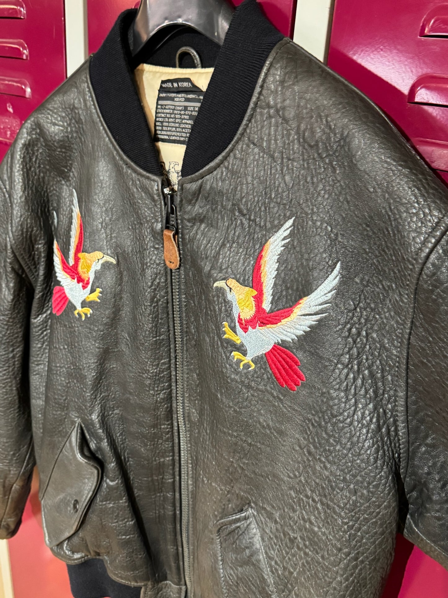 VINTAGE AVIREX "U.S.S HORNET" BOMBER LEATHER JACKET SZ: M