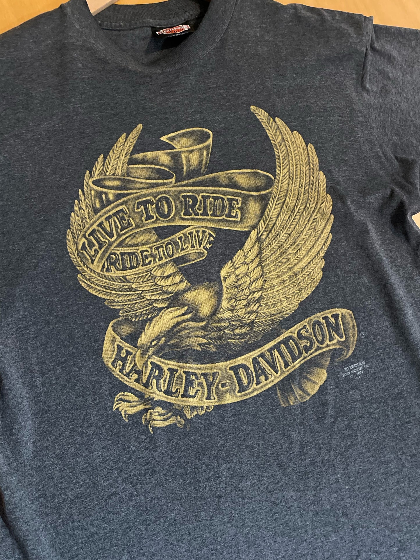VINTAGE 1991 3D EMBLEM HARLEY DAVIDSON MOTORCYCLES T-SHIRT SZ: L