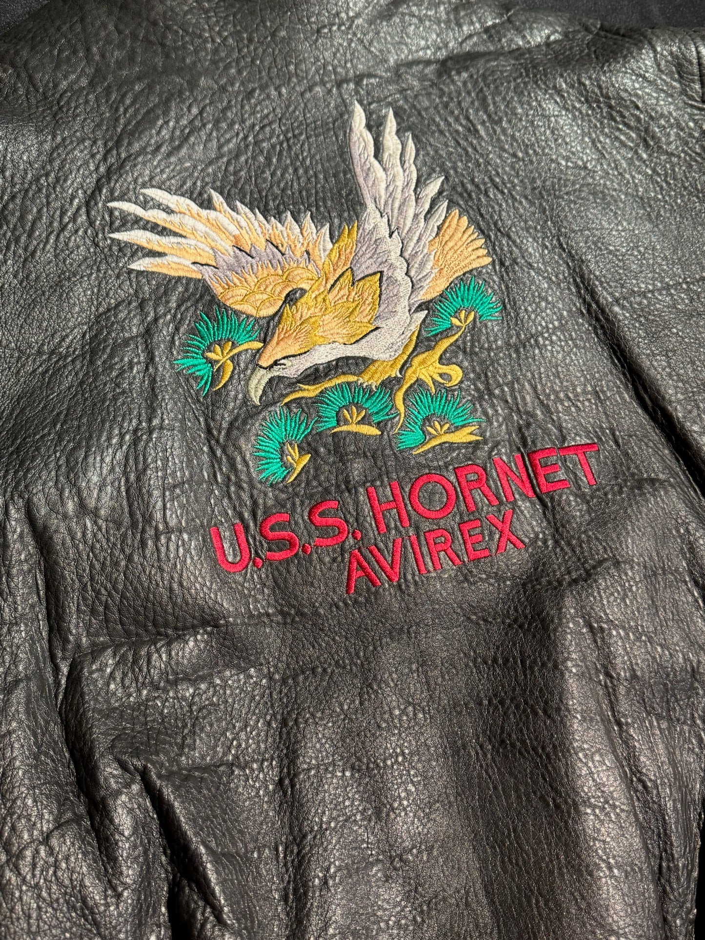 VINTAGE AVIREX "U.S.S HORNET" BOMBER LEATHER JACKET SZ: M