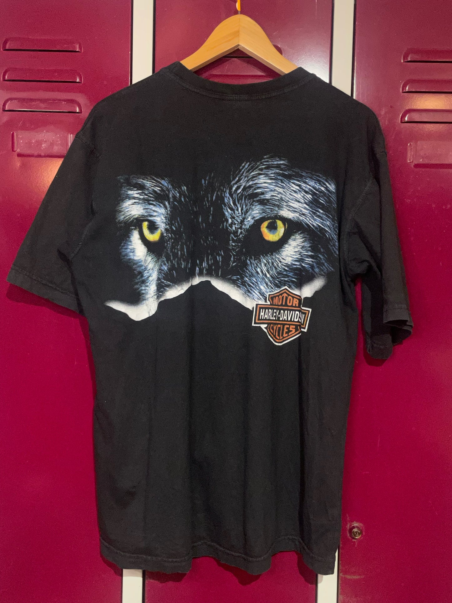 VINTAGE 90s HARLEY DAVIDSON "WOLF EYES" MOTORCYCLES T-SHIRT SZ: L