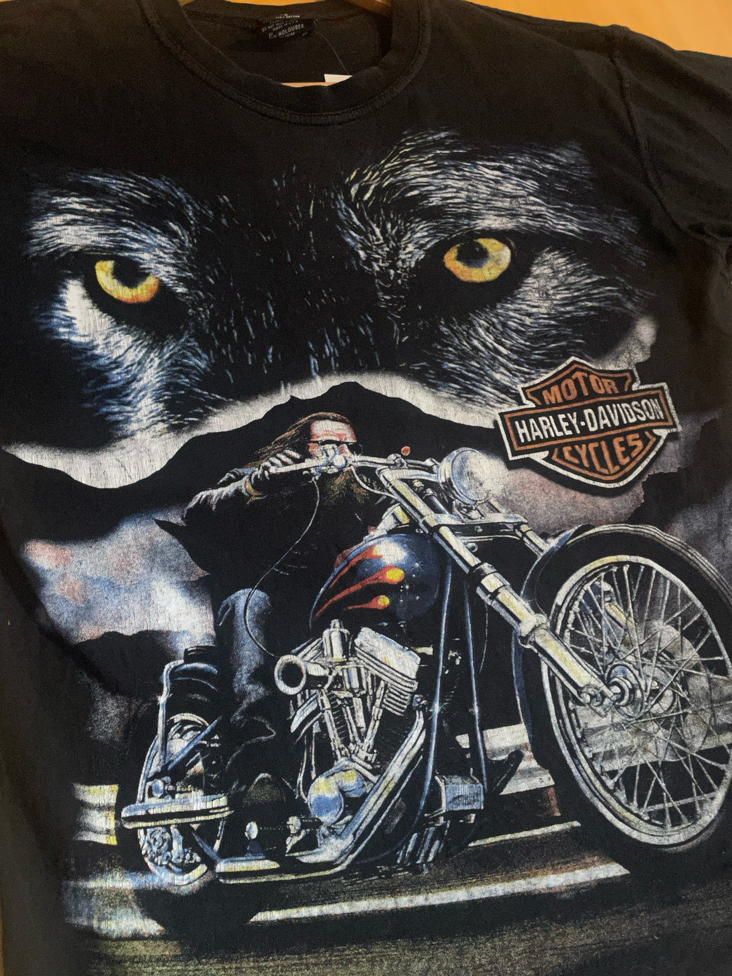 VINTAGE 90s HARLEY DAVIDSON "WOLF EYES" MOTORCYCLES T-SHIRT SZ: L