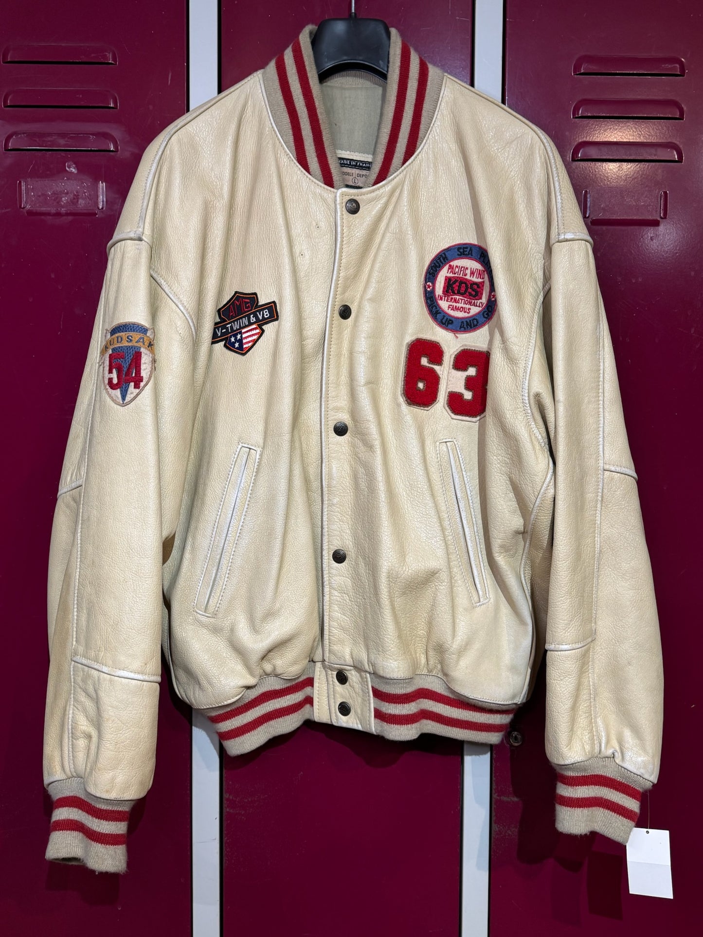 VINTAGE 90s KUDSAK VARSITY LEATHER JACKET SZ: L