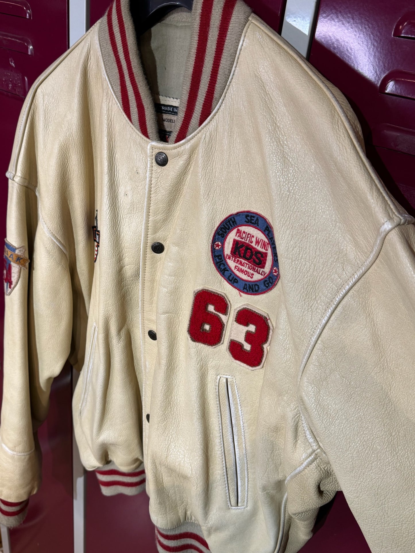 VINTAGE 90s KUDSAK VARSITY LEATHER JACKET SZ: L