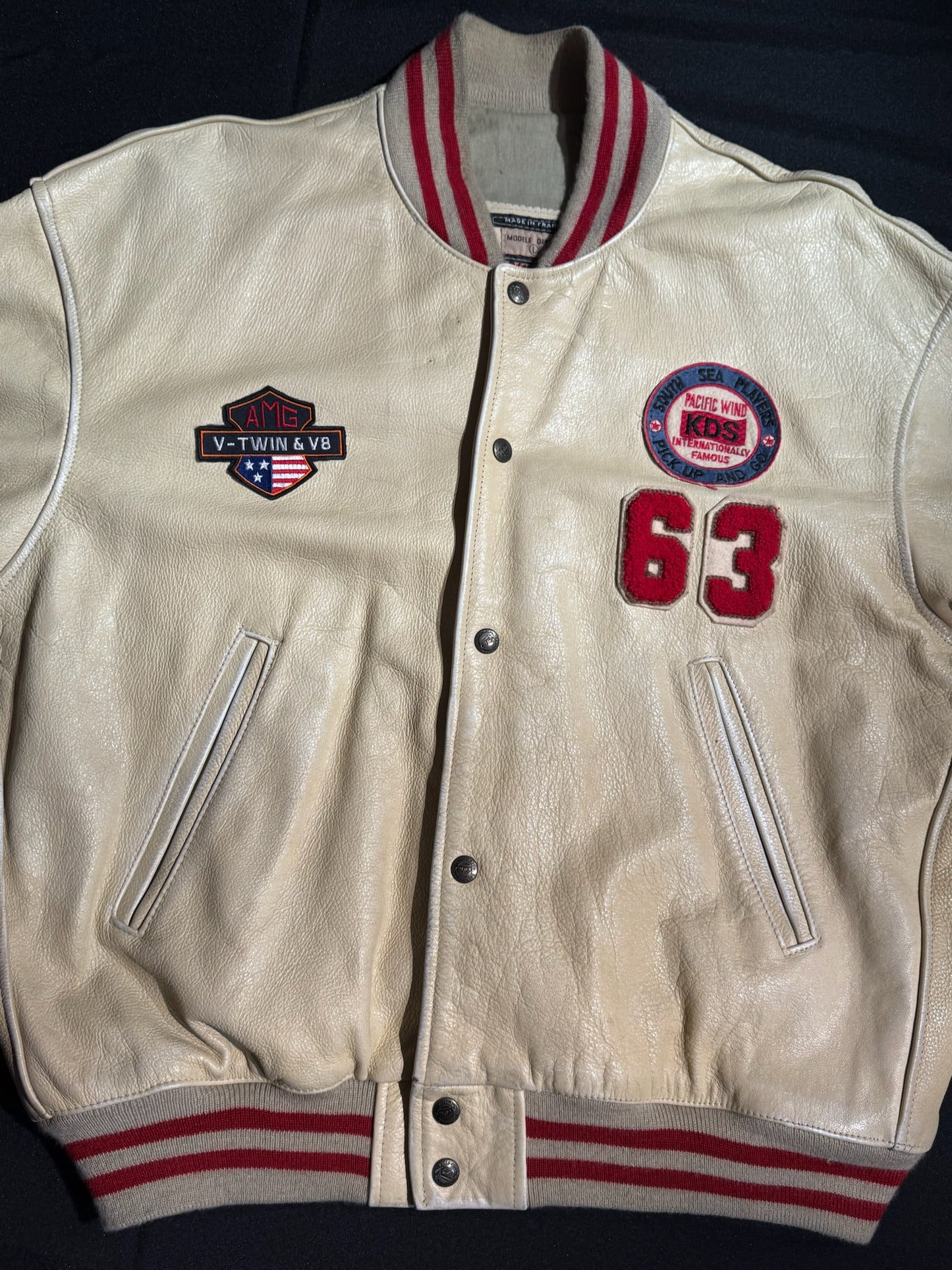 VINTAGE 90s KUDSAK VARSITY LEATHER JACKET SZ: L