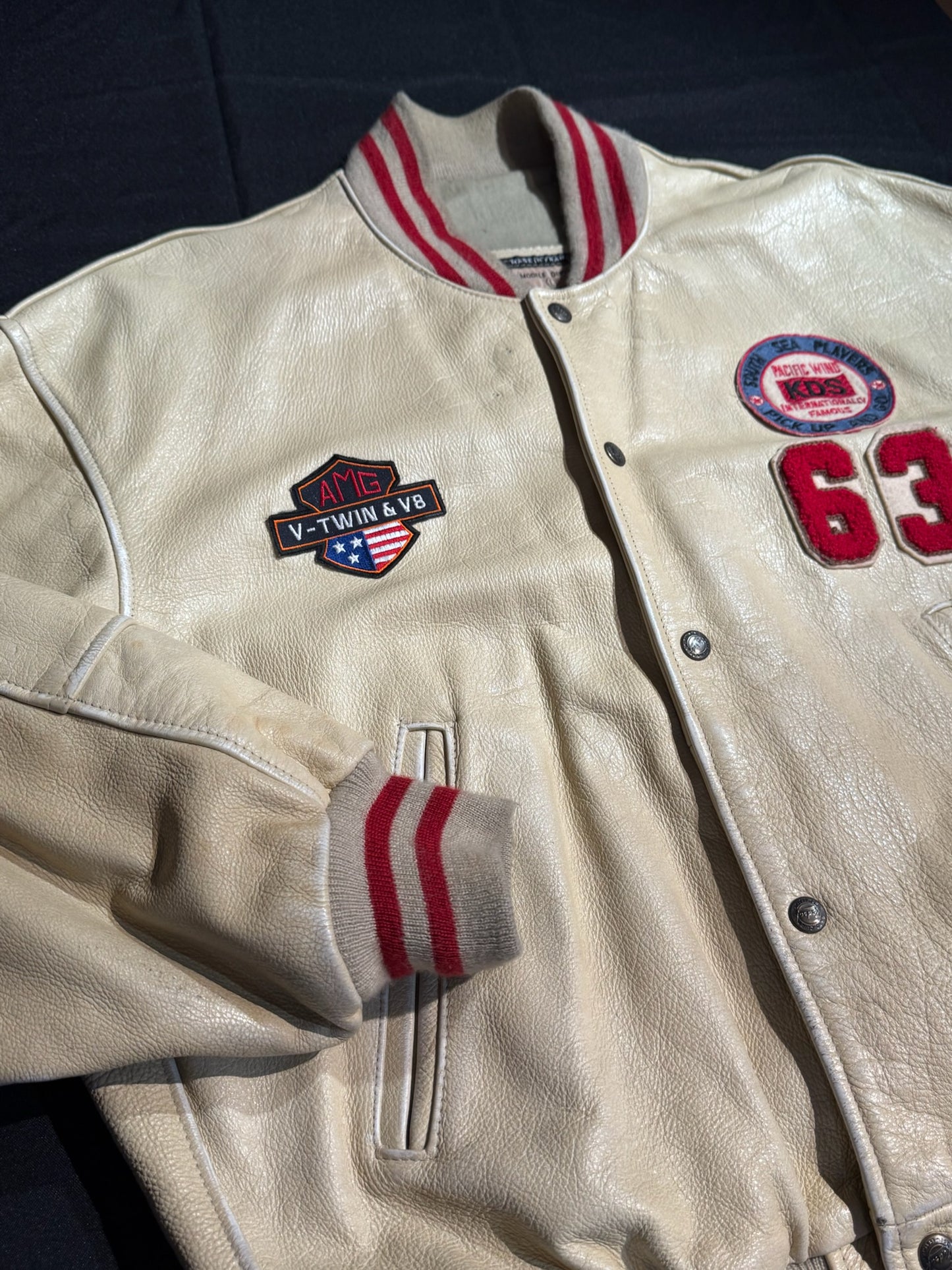 VINTAGE 90s KUDSAK VARSITY LEATHER JACKET SZ: L