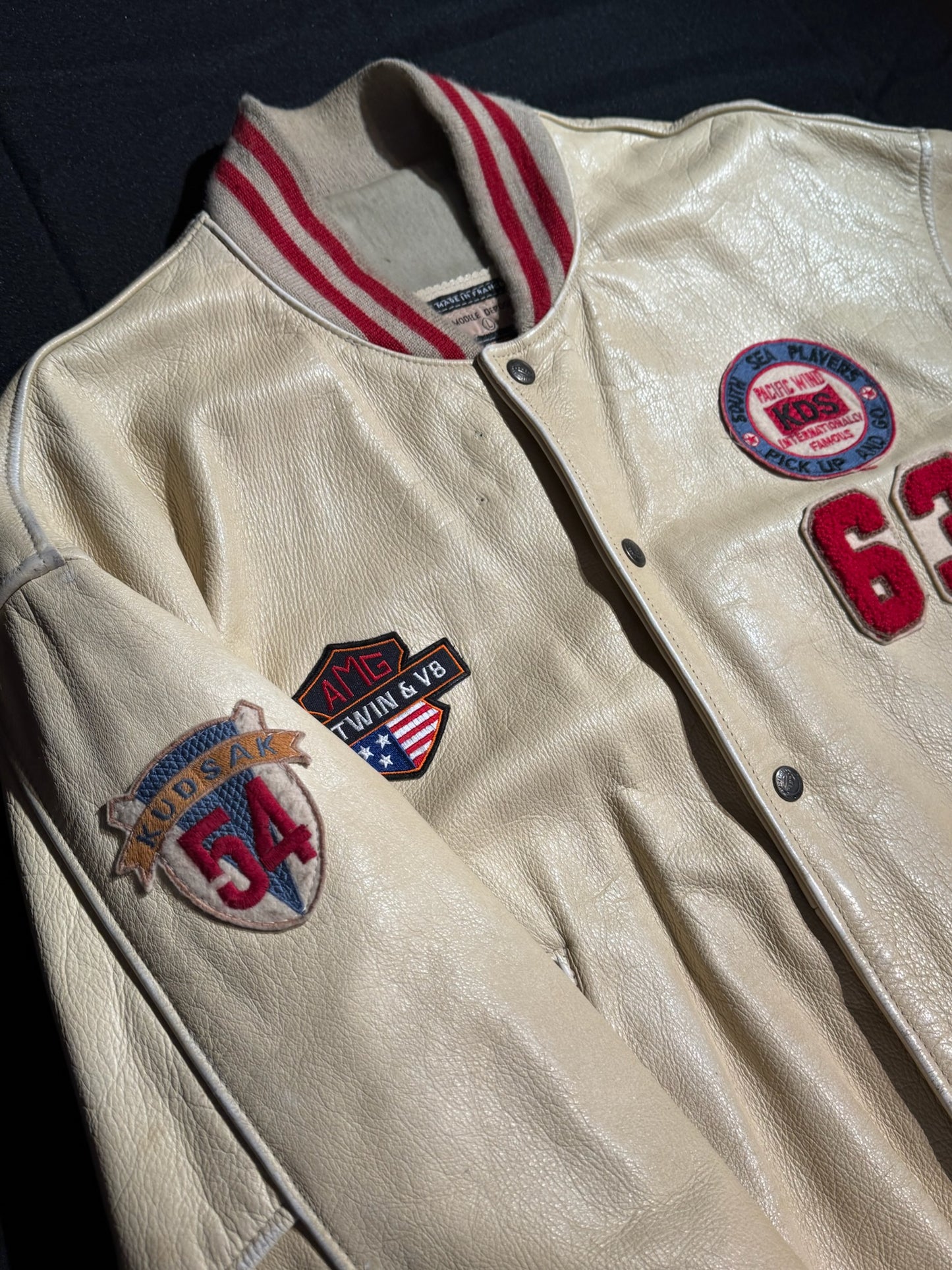VINTAGE 90s KUDSAK VARSITY LEATHER JACKET SZ: L