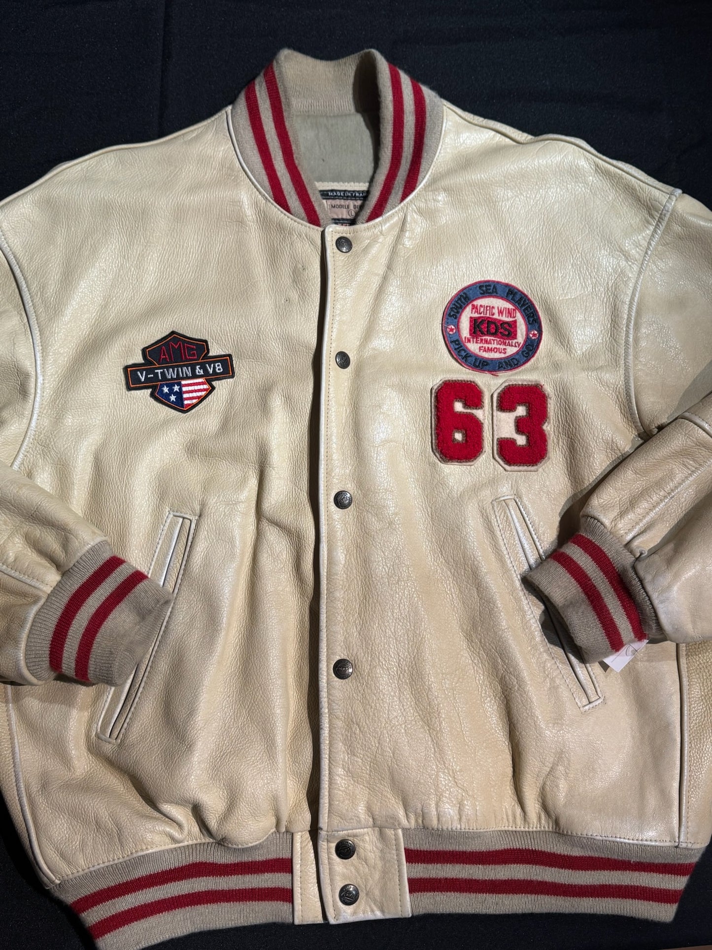 VINTAGE 90s KUDSAK VARSITY LEATHER JACKET SZ: L