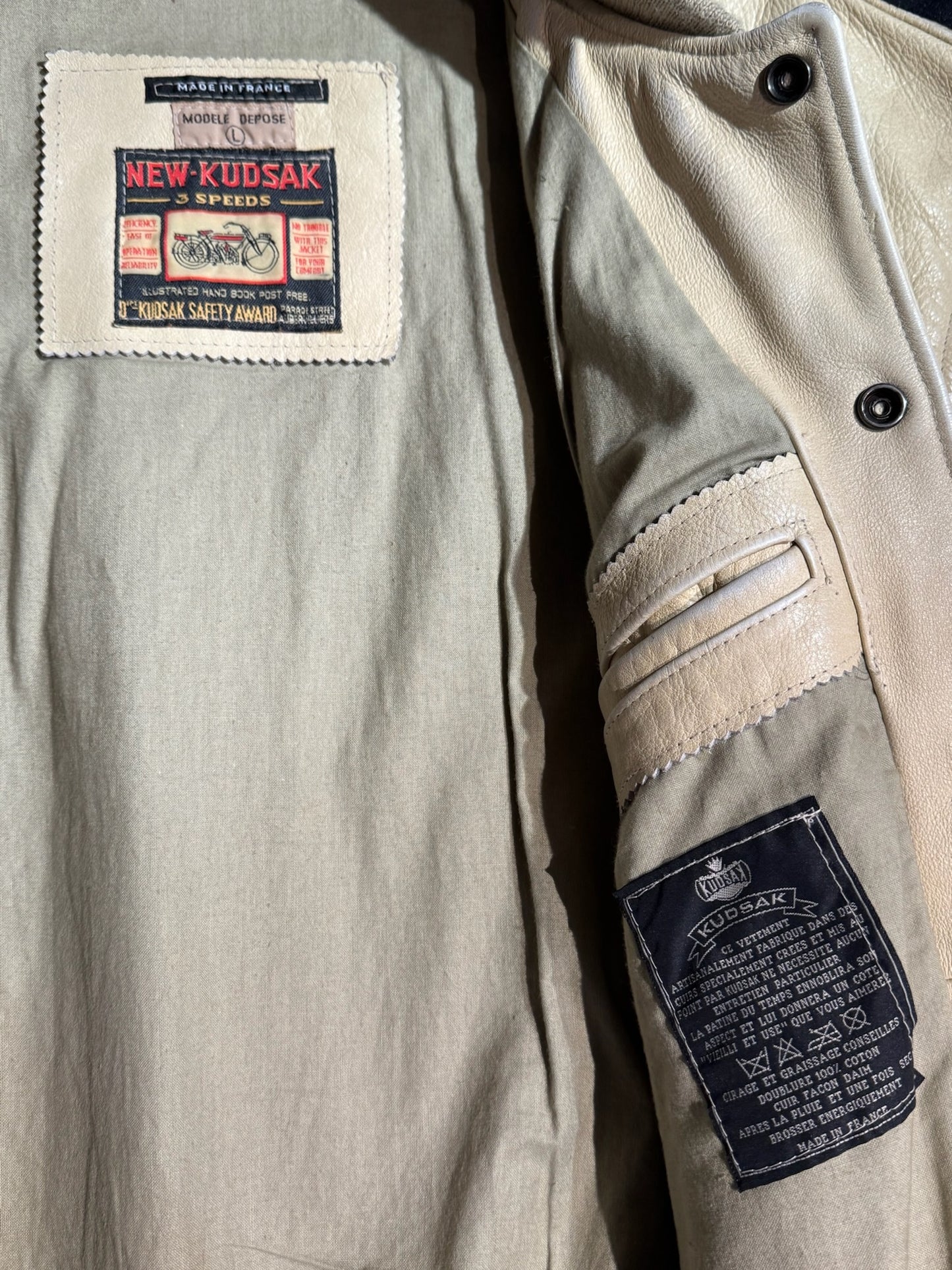 VINTAGE 90s KUDSAK VARSITY LEATHER JACKET SZ: L