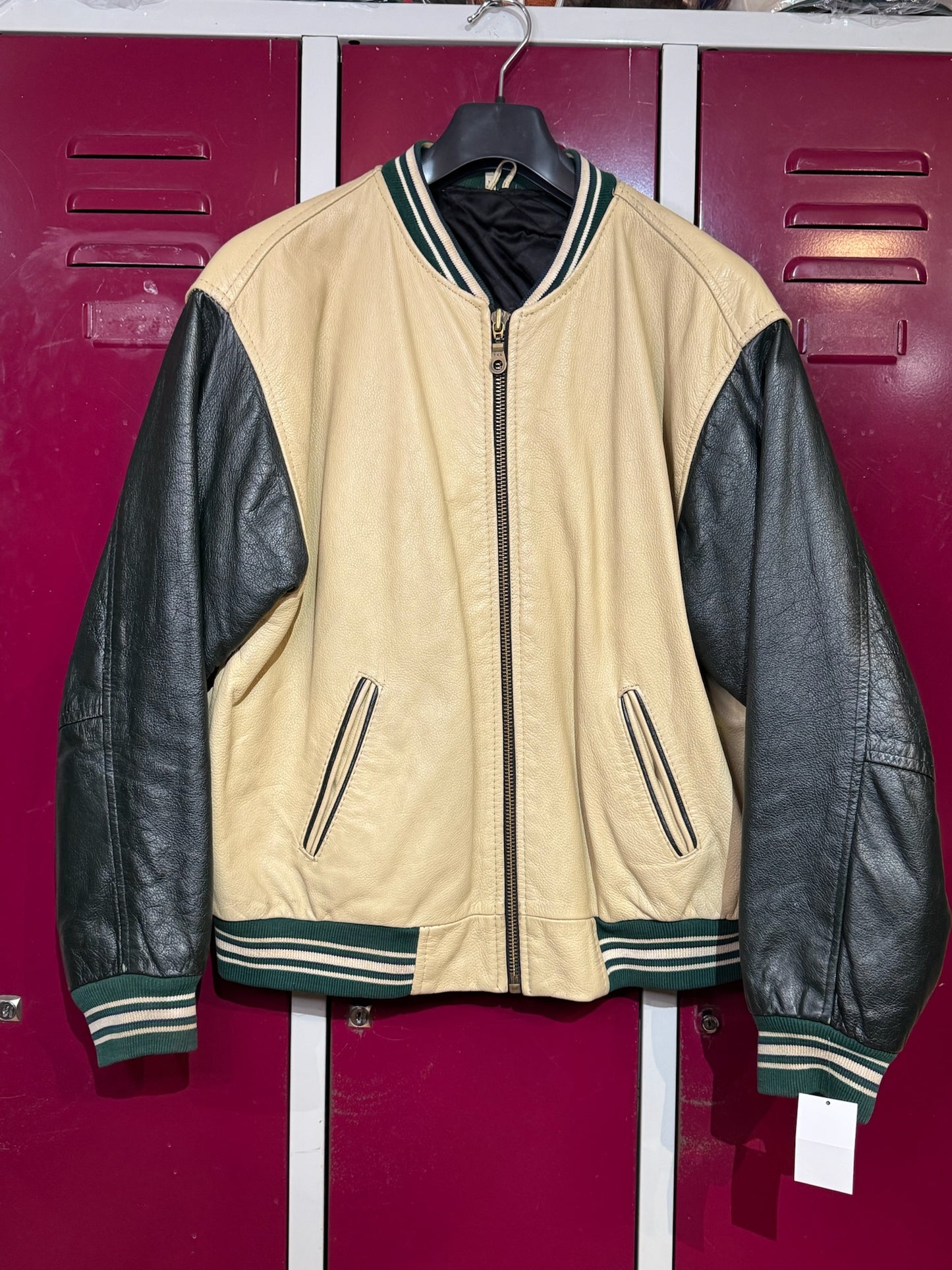 VINTAGE COLLEGE VARSITY LEATHER JACKET SZ: M