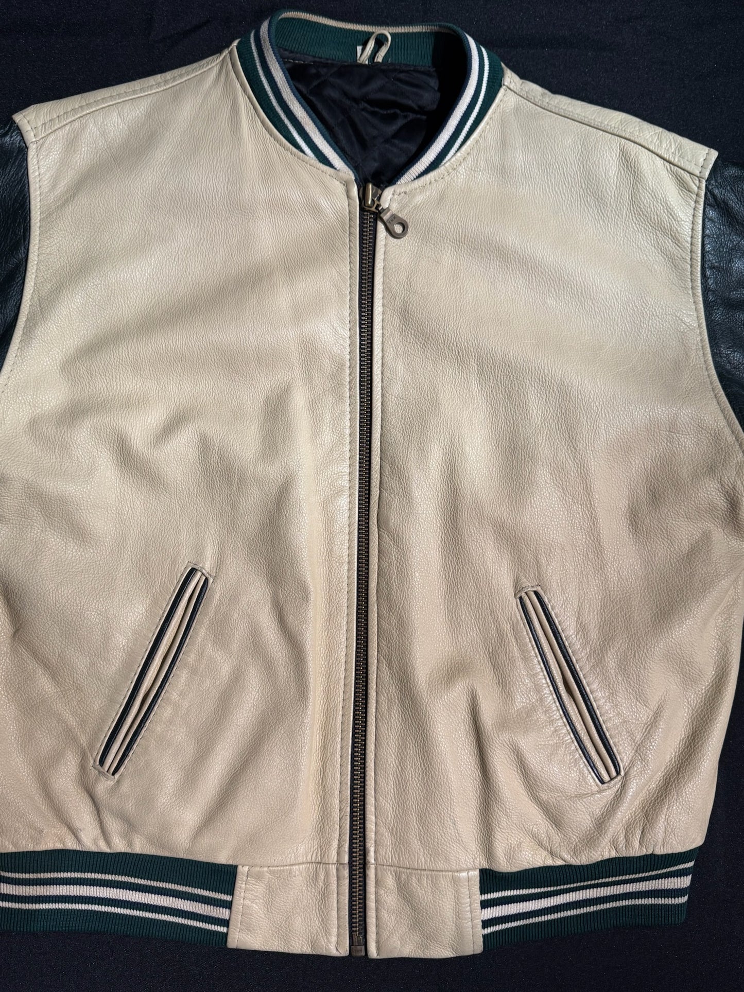 VINTAGE COLLEGE VARSITY LEATHER JACKET SZ: M